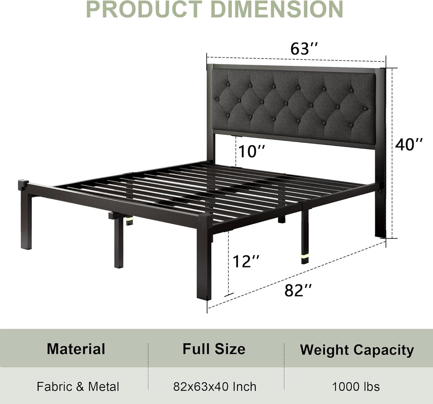 Black Twin Metal Bed Frame with Upholstered Headboard