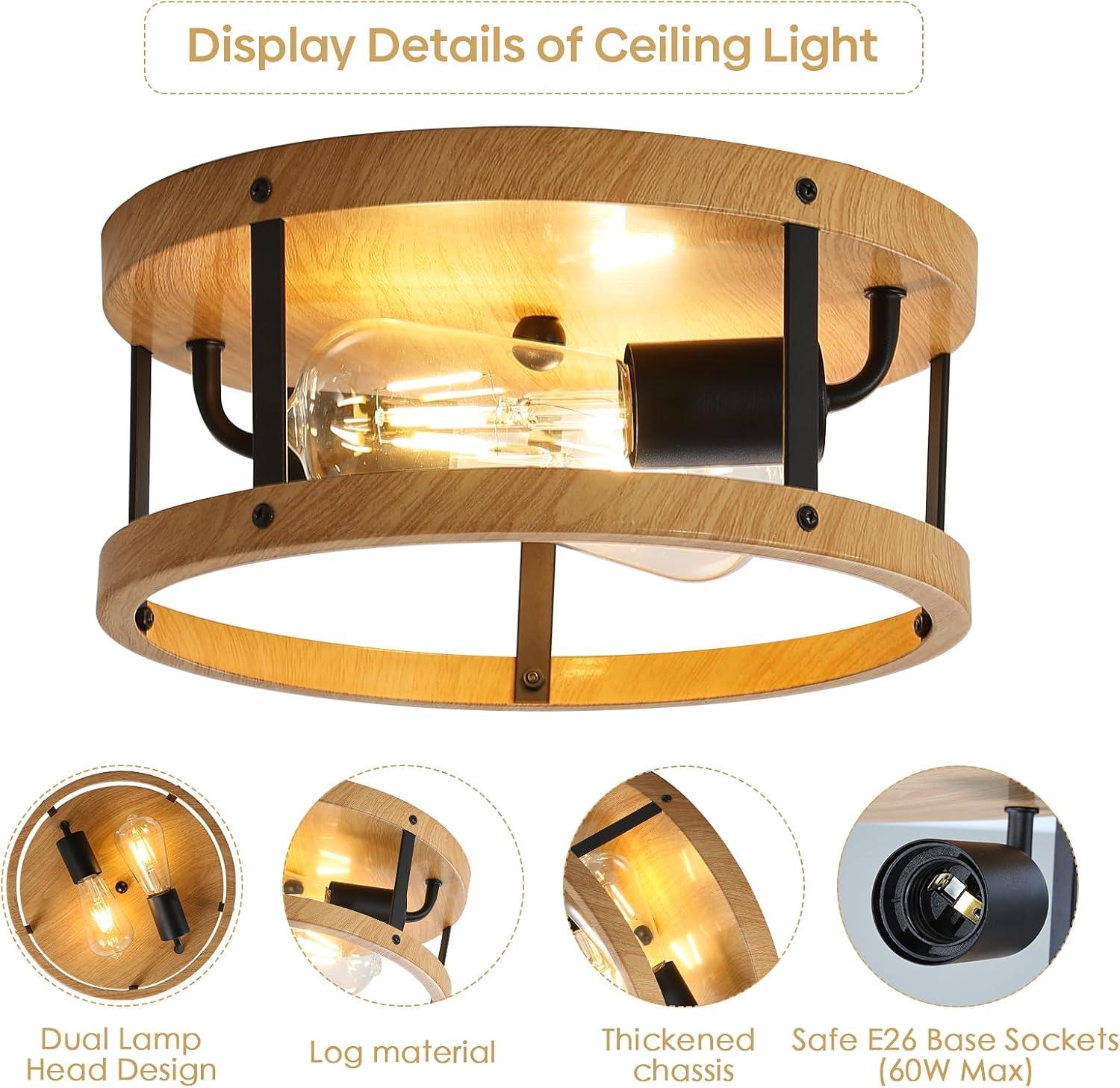 2-Light Industrial Flush Mount Ceiling Light Fixture,Black Farmhouse Ceiling Light Fixture,Modern Flush Mount Light Fixture for Kitchen Bedroom Living Room Hallway 2 Pack