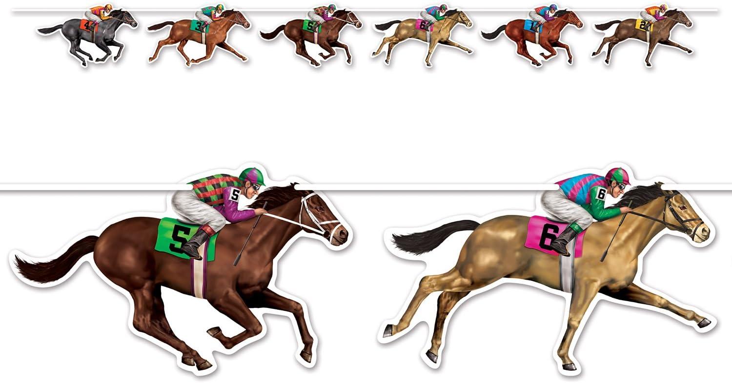 Colorful Cardstock Horse Racing Banner with Jockeys