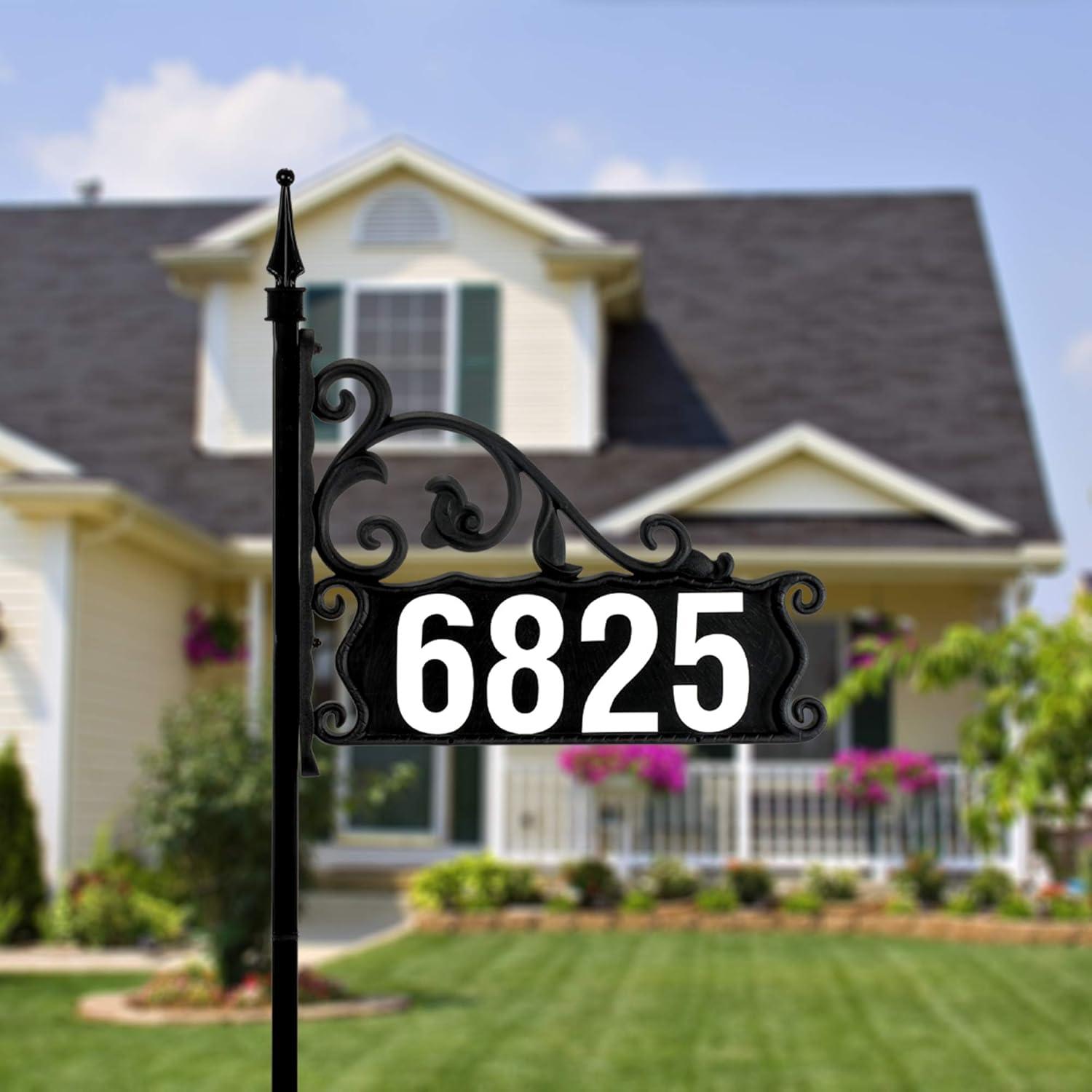 Black Reflective Metal Address Plaque with 48" Post