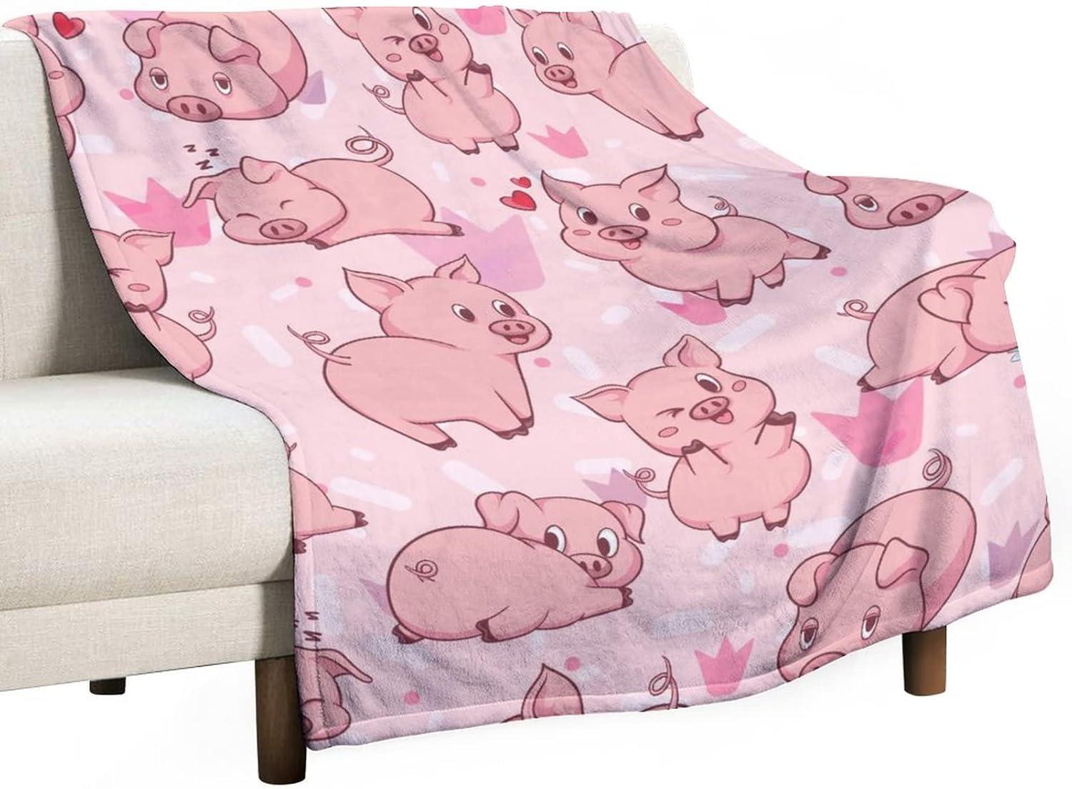 Cute Cartoon Pig Flannel Fleece Throw Blanket, Super Soft Lightweight Blankets for All Season, Fleece Blankets for Couch/Bed, Fuzzy Plush Blanket for Home Decorations