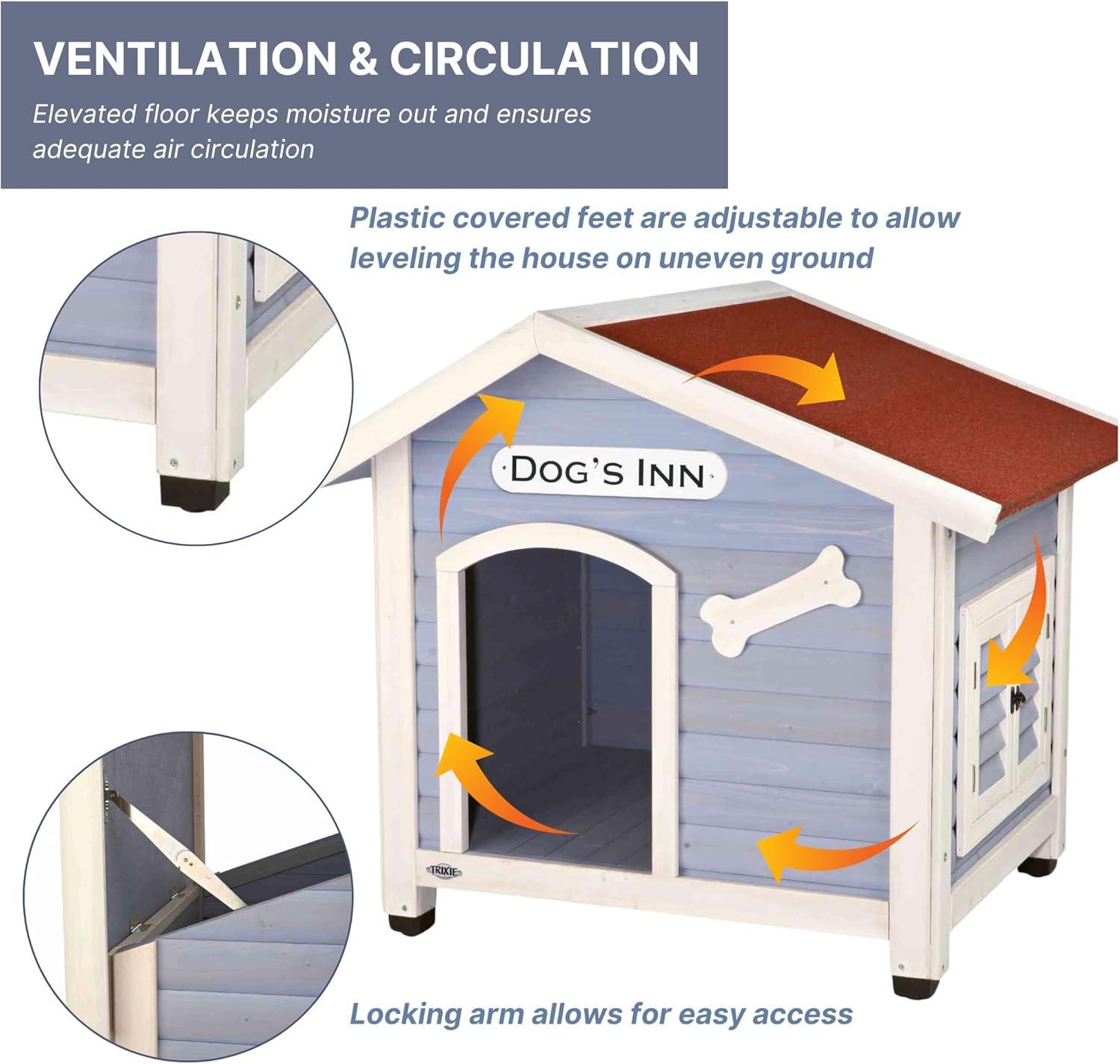 TRIXIE natura Dog's Inn Dog House, Hinged Roof, Adjustable Legs, Medium-Large