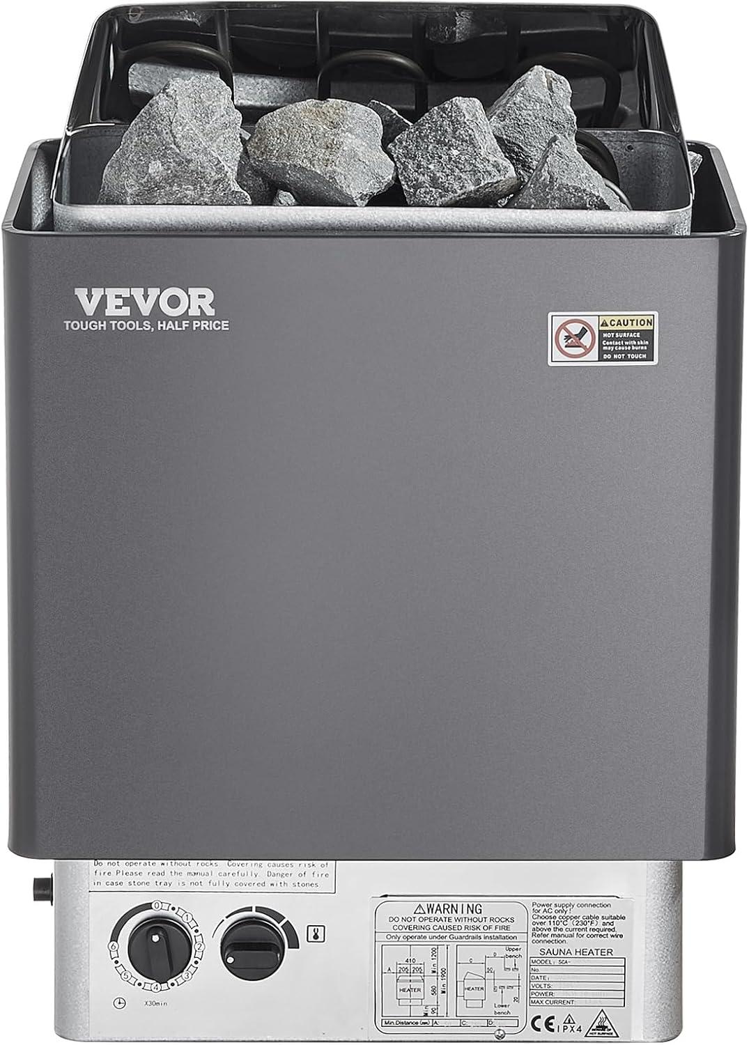 VEVOR 4.5KW Black and Silver Electric Sauna Heater with Timer