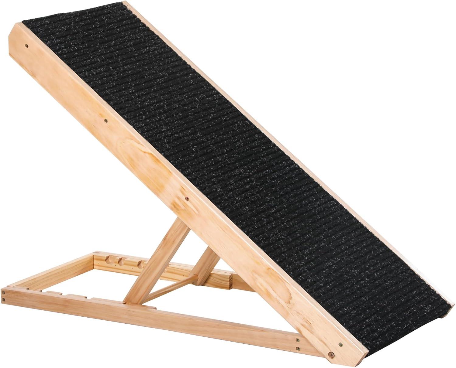 PawHut Elevated Pet Ramp for Dogs and Cats, Foldable and Height Adjustable with Non-slip Finish, Pine 35.5"L x 16"W x 24"H, Black