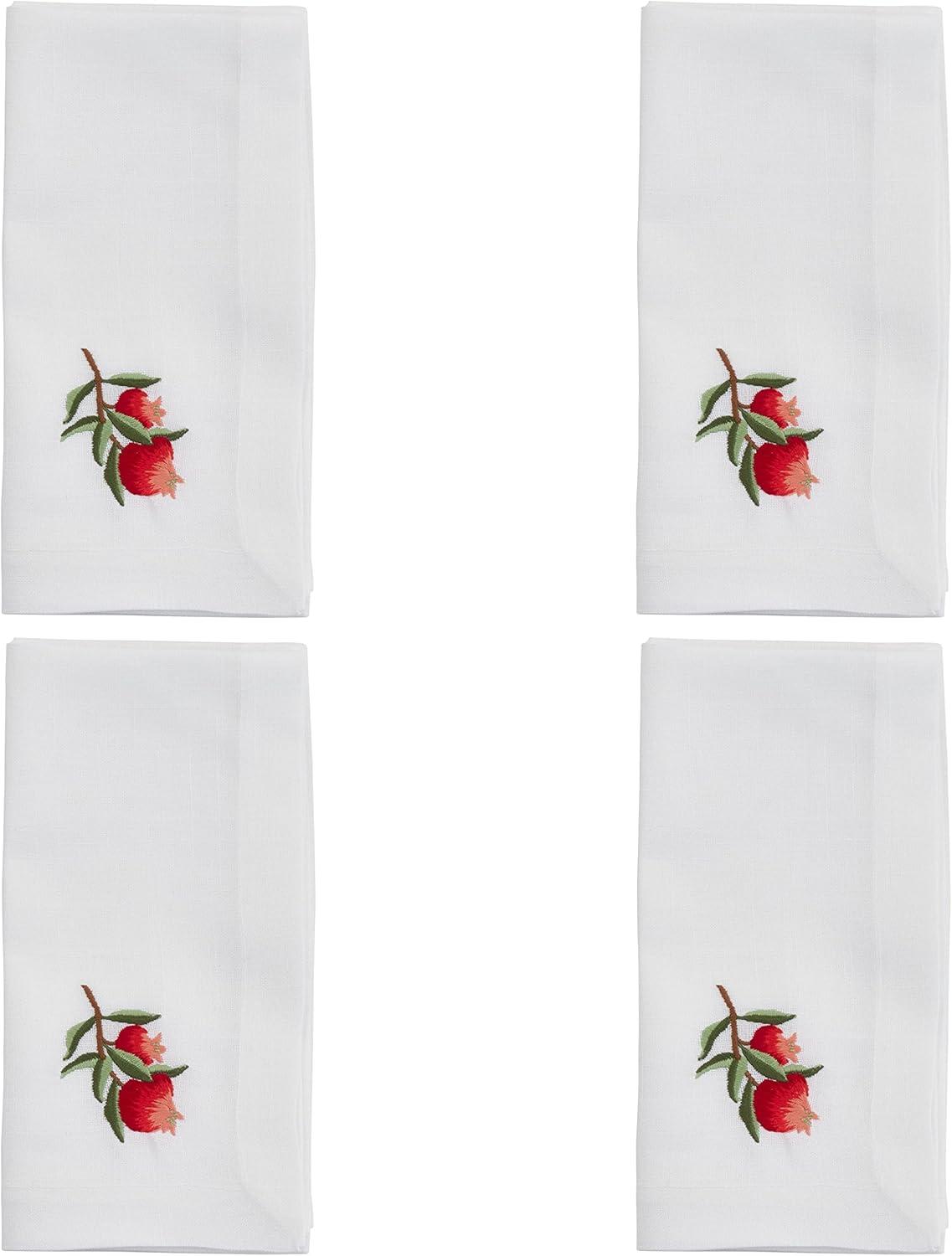 White Polyester Embroidered Pomegranate Square Napkins, Set of 4