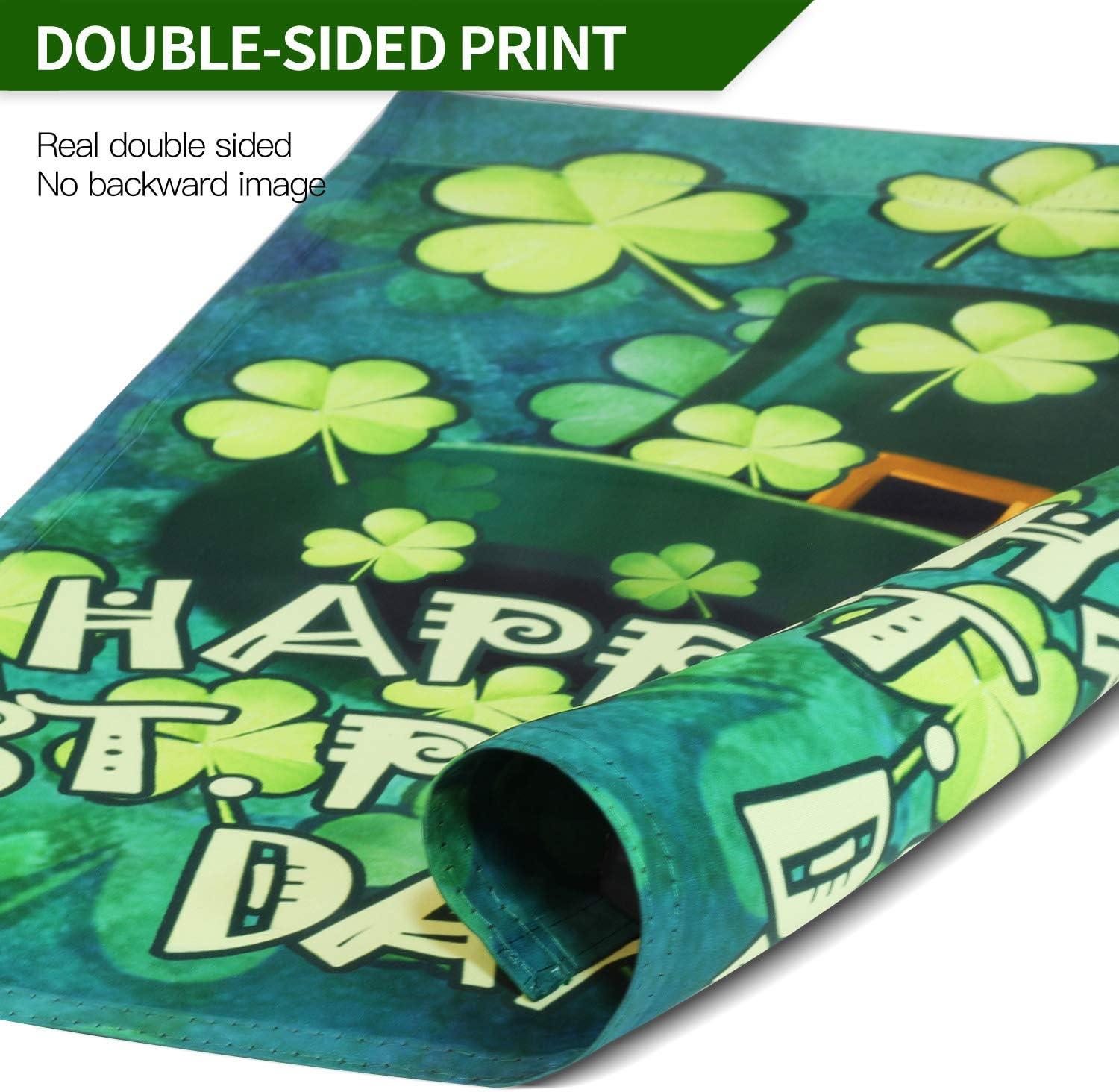 Anley Premium Happy St. Patrick's Day Garden Flag, Green Hat with Clover Garden Flags Double Sided - 18 x 12.5 Inch