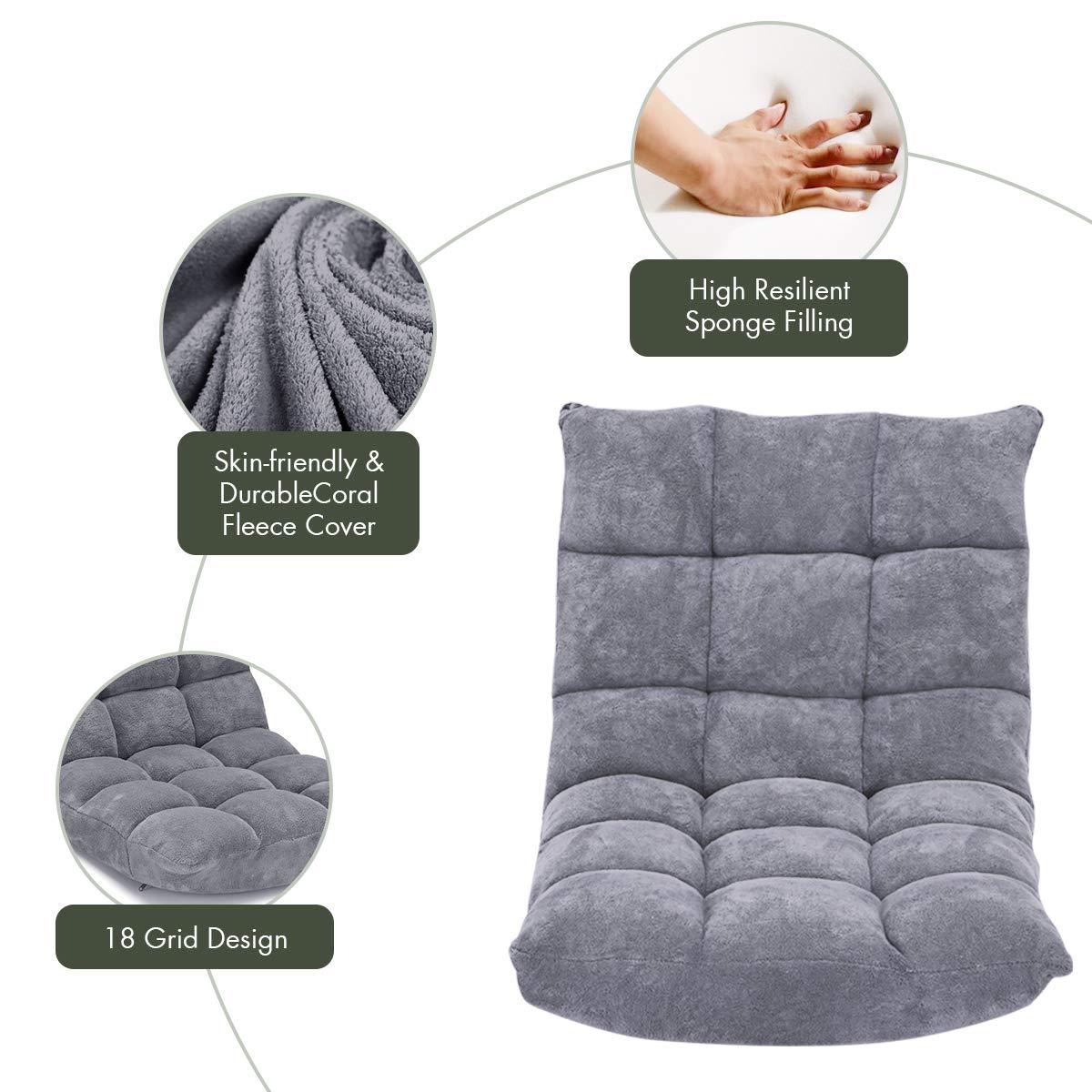 Tangkula Adjustable 14-Position Floor Chair ,Padded Gaming Chair Lazy Recliner Gray