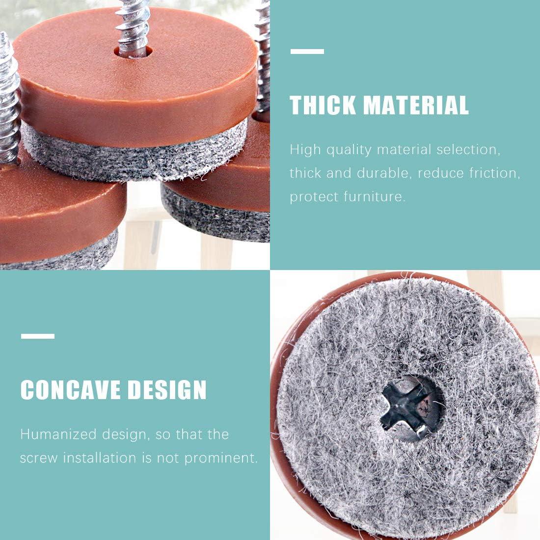 Swpeet 52Pcs 20mm Brown Furniture Felt Pads Non Slip Furniture Pads with Screw-on Felt Pad Furniture Slider Floor Protector for Wooden Leg Feet of Chair Table Sofa