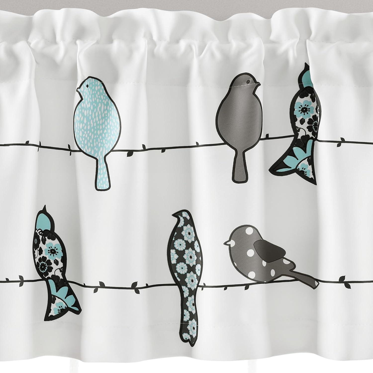 Lush Decor Rowley Birds Room Darkening 18" x 52" + 2" Header Animal print Blue 100% Polyester 3" Rod Pocket Single Valance