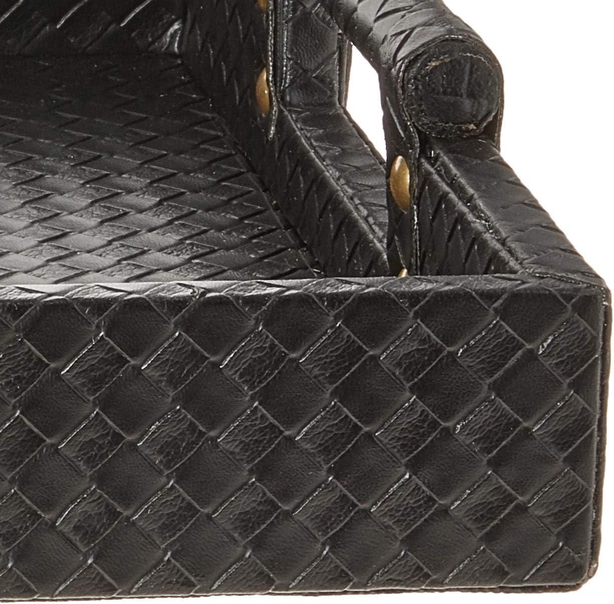 Sleek Black Faux Leather Serving Tray with Easy-Carry Handles