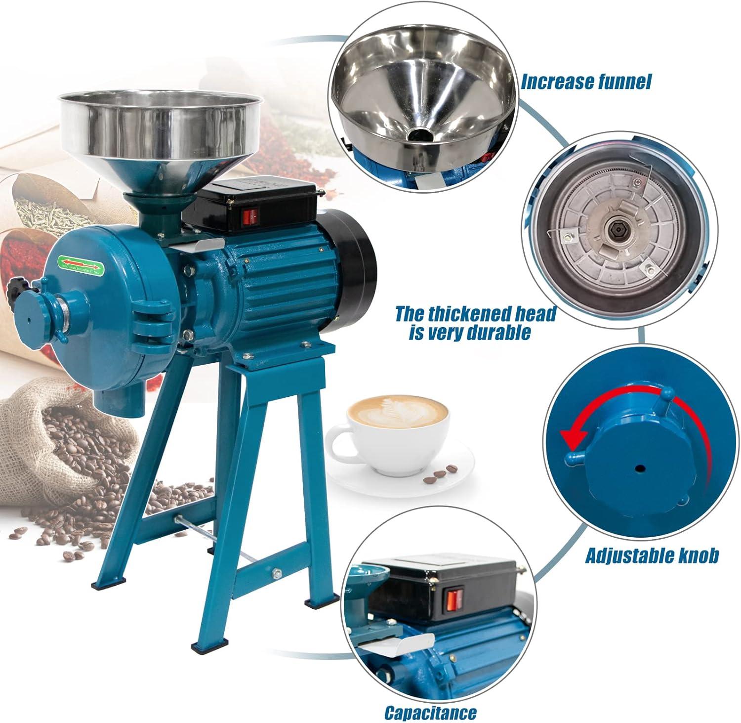 Grain Mills, Upgraded 3000W Wet Dry Cereals Grinder Electric Grain Grinder Corn Mill Heavy Duty 110V Commercial Grain Grinder Machine With Funnel