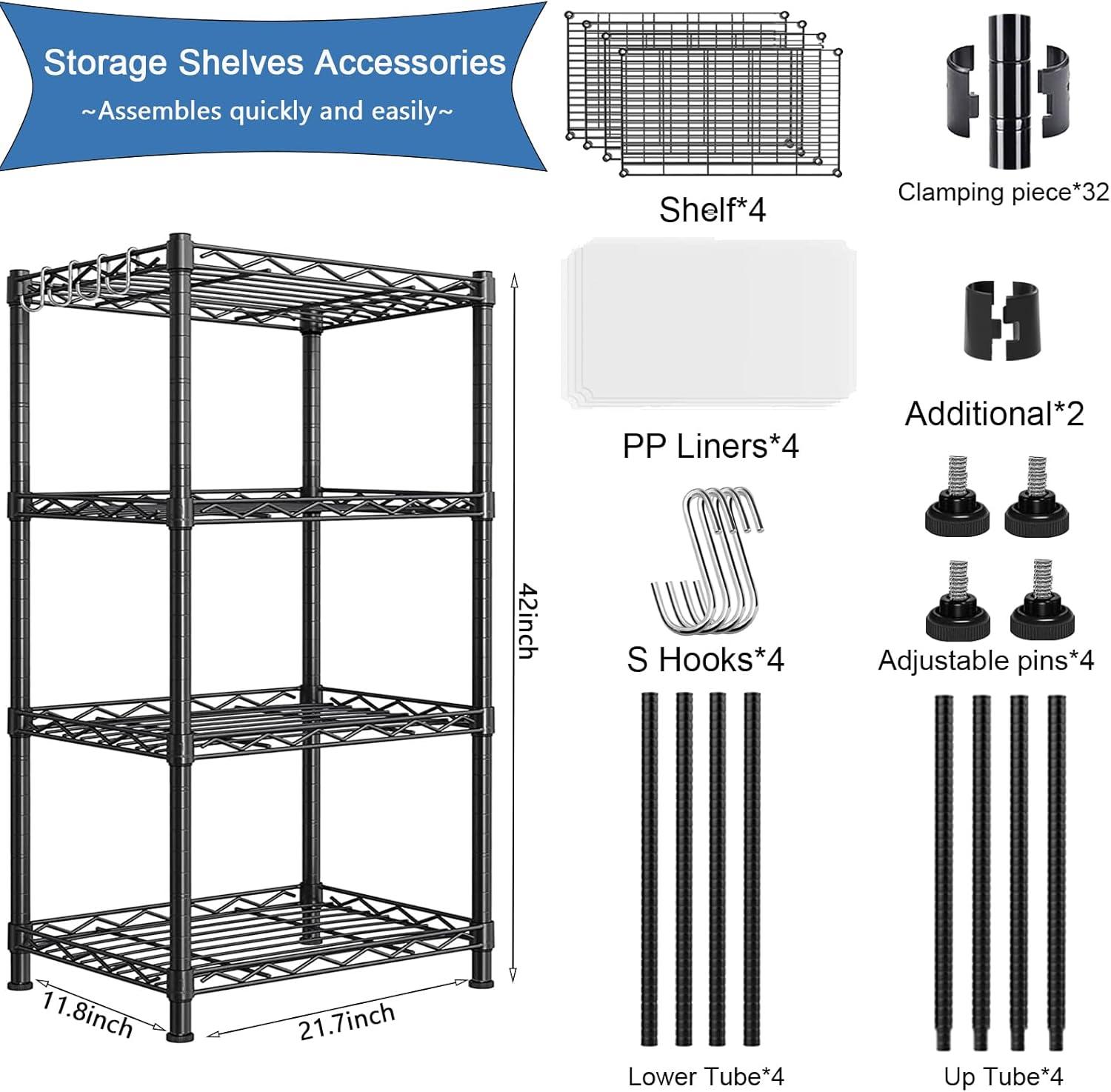 Santoy 3 Tier Storage Shelves Adjustable,Rack Metal Shelf Unit for Kitchen, Bathroom, Pantry, Closet, and Bedroom - Strong Steel Wire Organizer (Black, 17.7" L x 11.8" W x 31.5" H)