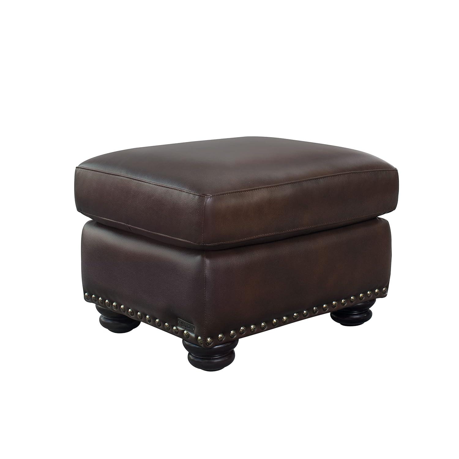 Abbyson Living Austin Leather Ottoman - Traditional Design, Nailhead Trim, Brown
