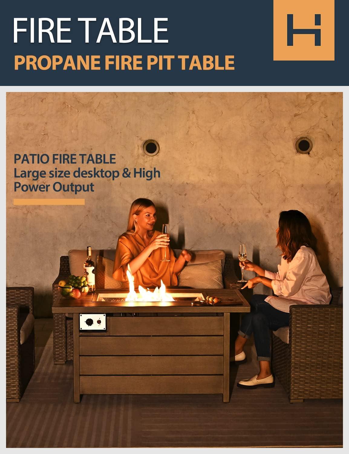 Gray Aluminum Gas Fire Pit Table with Slatted Top