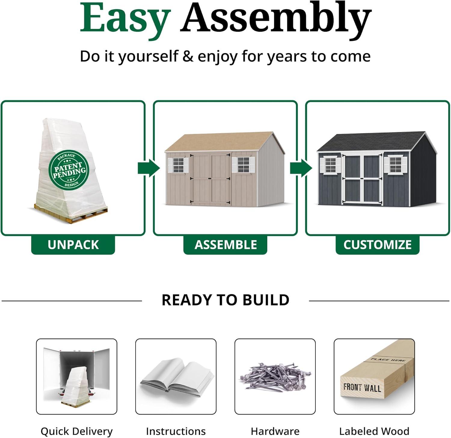 Little Cottage Co. 12x12 Value Workshop Shed with Operable Windows, Outdoor Wood Storage Do-It-Yourself Precut Kit