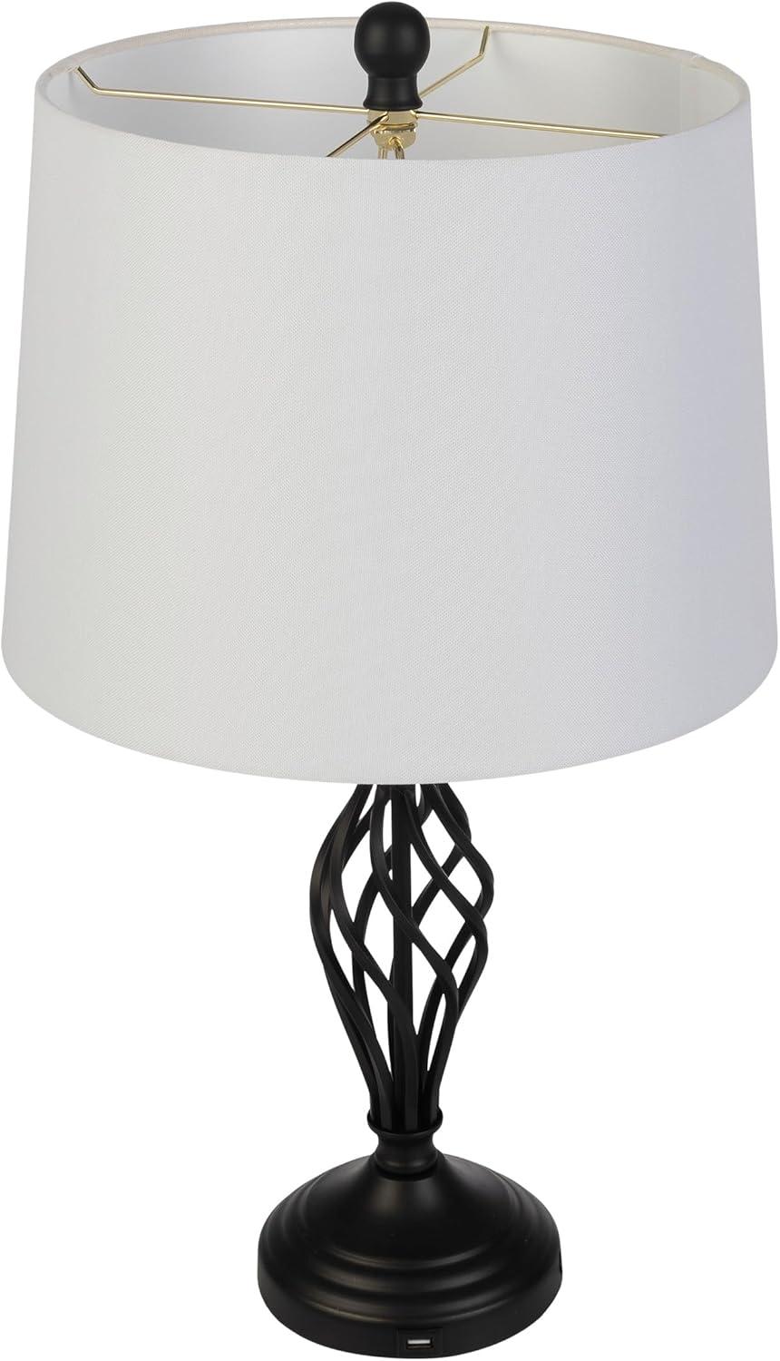 Lavish Home Set of 2 Modern Table Lamps with USB Charging Ports (Black)