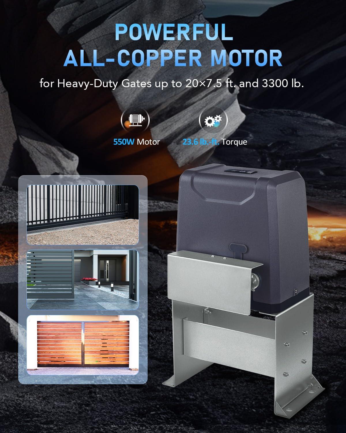 CO-Z Automatic Gate Opener, 550W Sliding Gate Opener for 3300lb 40ft Doors, Smart Gate Opener with 2 Remote Controls 2 Infrared Sensors, Driveway Home Garden Electric Gate Opener Gate Complete Kit