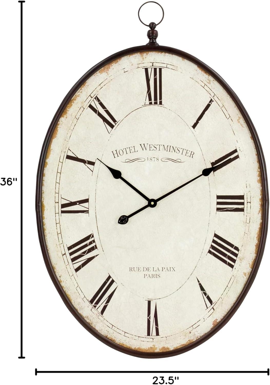 Aspire Home Accents Ines Large Oval Wall Clock - 36"H x 23.5"W x 1.5"D