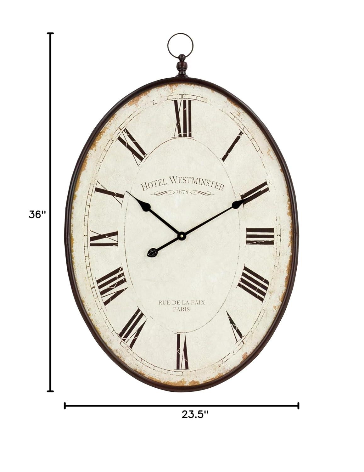 Aspire Home Accents Ines Large Oval Wall Clock - 36"H x 23.5"W x 1.5"D