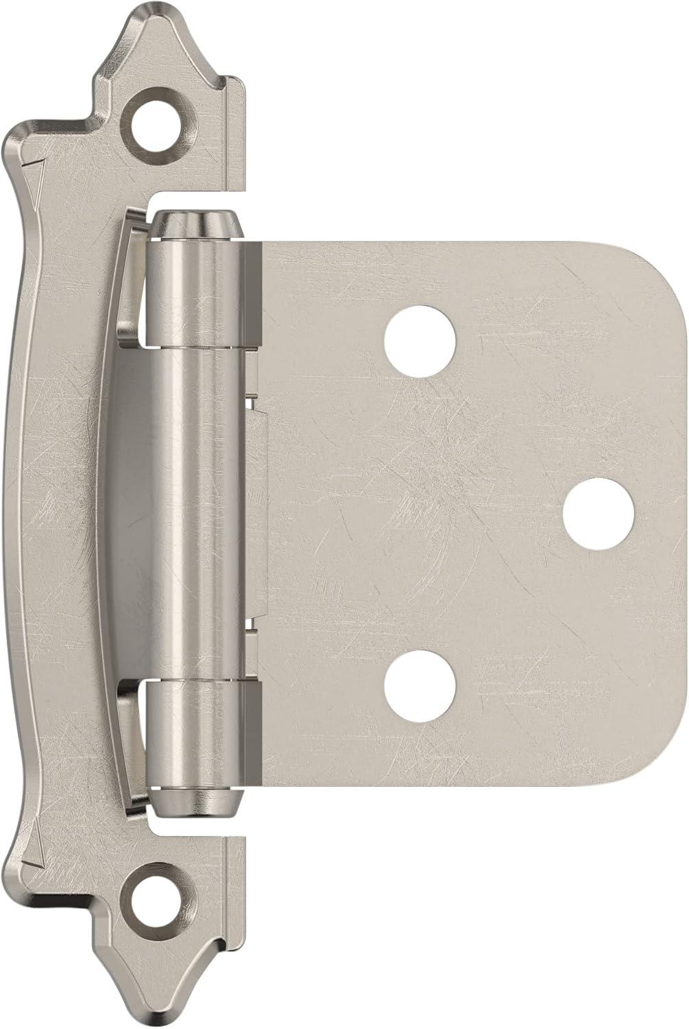 Sterling Nickel Self-Closing Face Mount Cabinet Hinge, 2 Pack