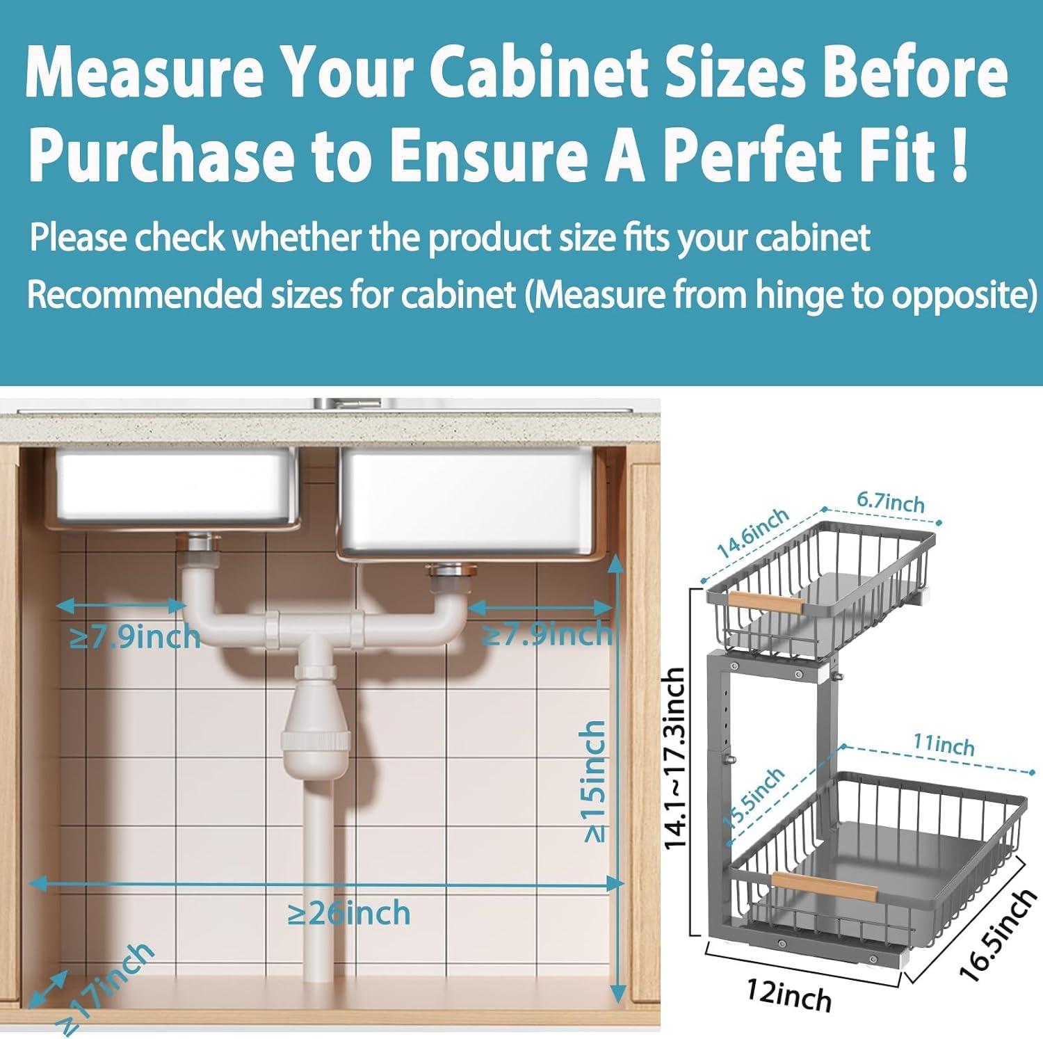 Under Sink Organizer Storage 2 Pack, 2 Tier Slide Out Height Adjustable Pull Out Cabinet Organizer Drawer for Kitchen Bathroom Large Under Sink Shelf Rack Caddy for Pantry, Grey