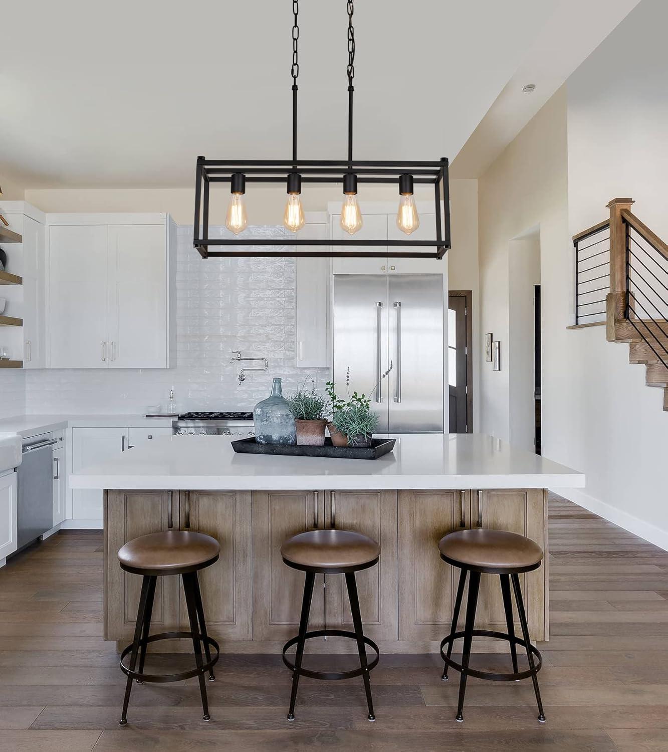 Black Metal 4-Light Cage Kitchen Island Pendant