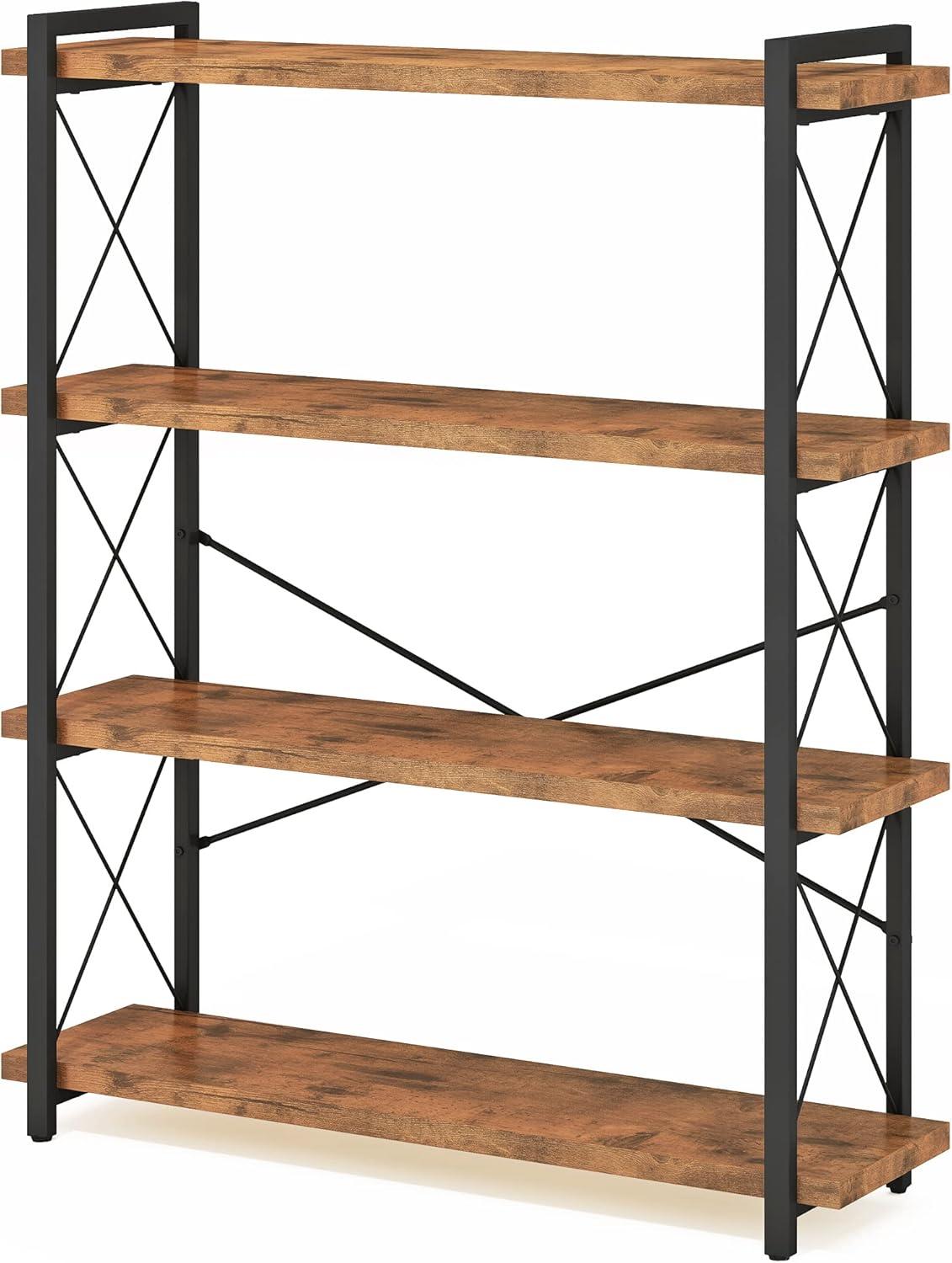 Rustic Brown 4-Tier Wood and Metal Barrister Shelf