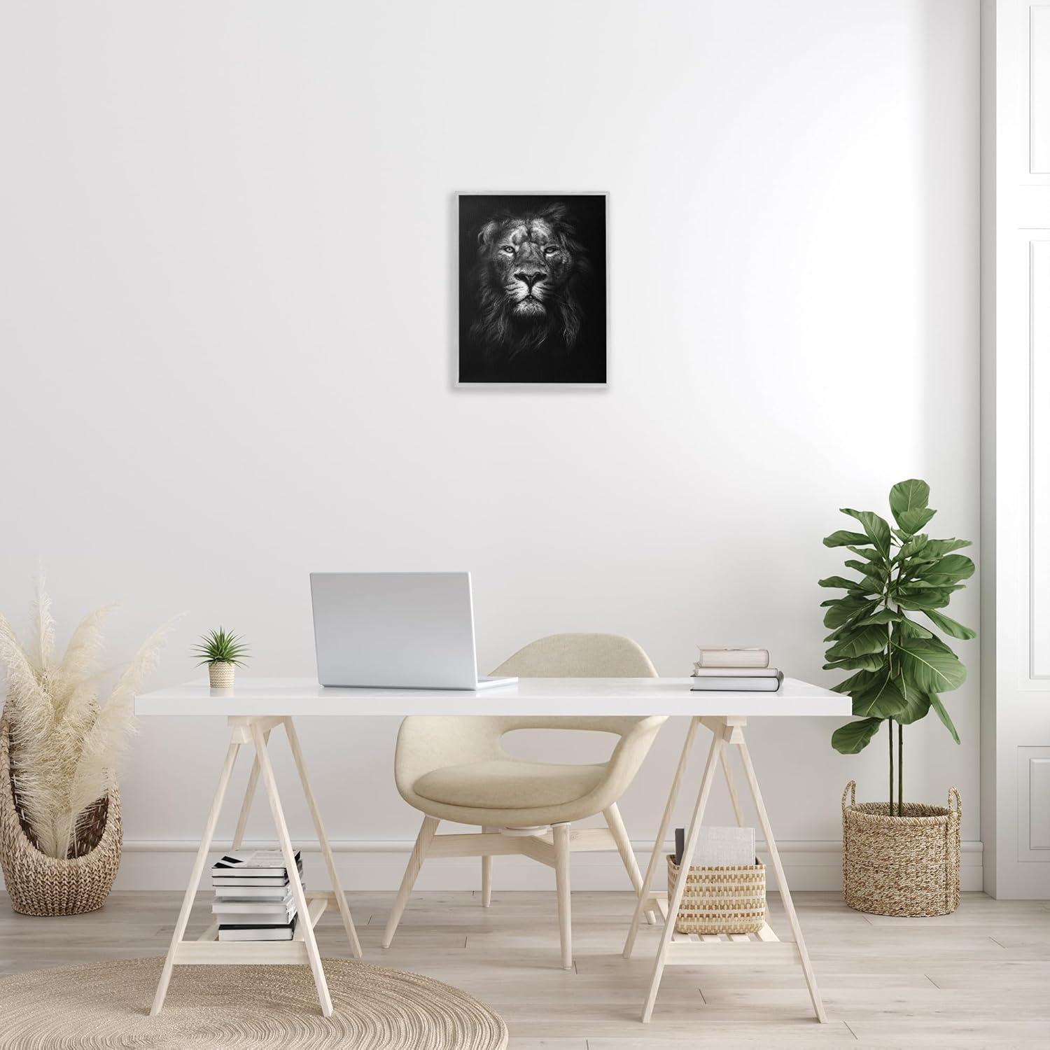 Stupell Industries King of the Jungle Lion In Shadows Black and White Photography, 16 x 20,Design by Design Fabrikken