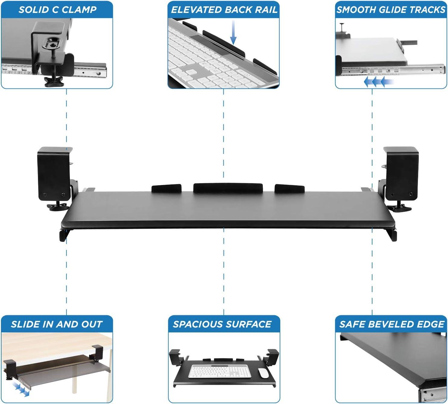 Mount-It! Clamp Keyboard Tray - Ergonomic Under Desk Pull Out Keyboard and Mouse Platform with No-Drill Easy Installation - 27 Inch Wide