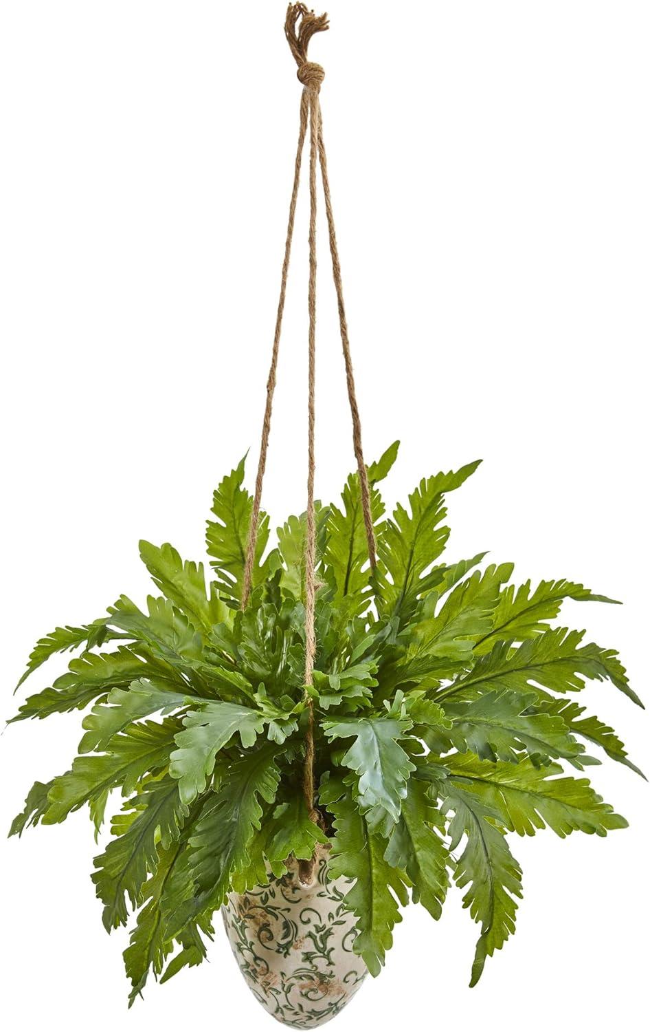 Summer Elegance Fern in Antique-Style Hanging Vase