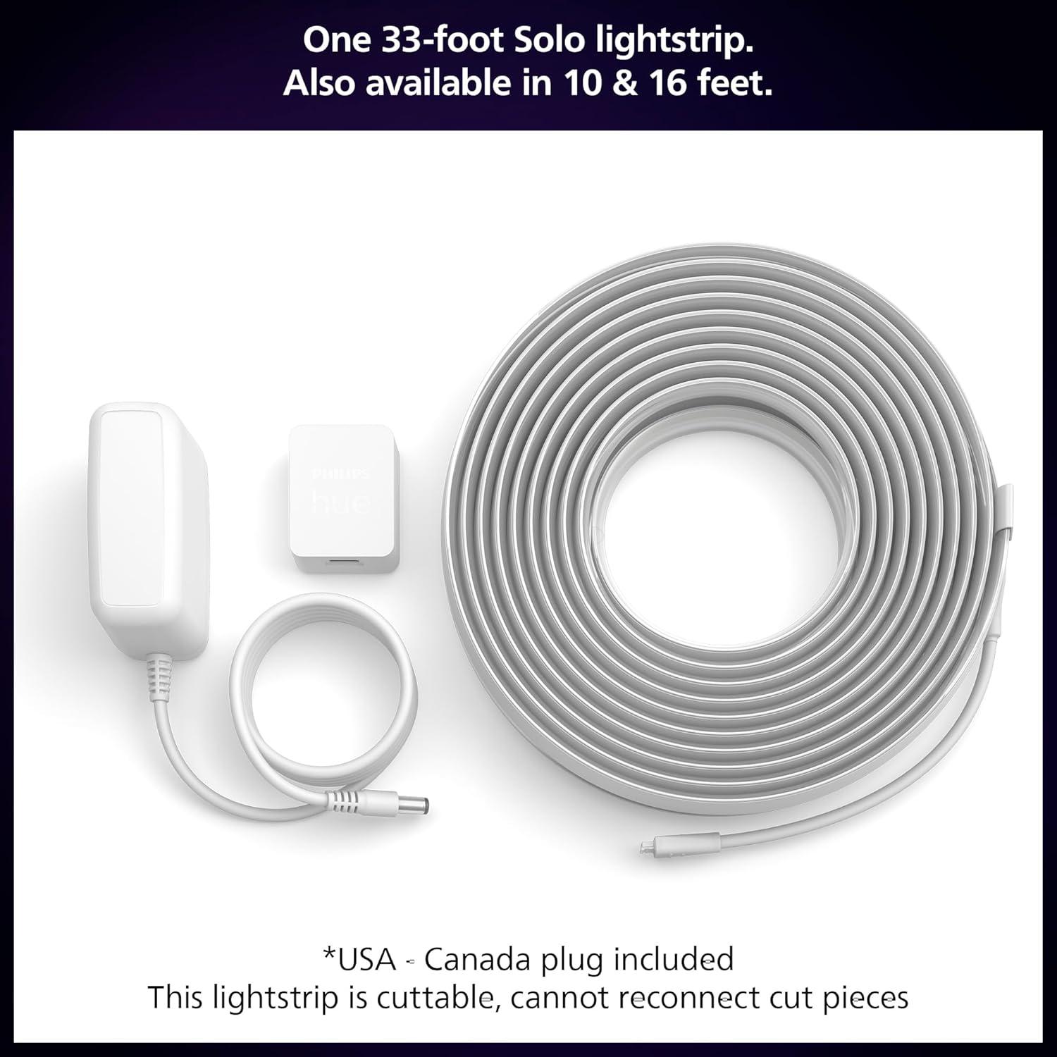 Philips Hue Indoor 33 Ft Smart LED Solo lightstrip Base Kit - 1 Pack - Control with Hue App - Compatible with Alexa, Google Assistant and Apple HomeKit