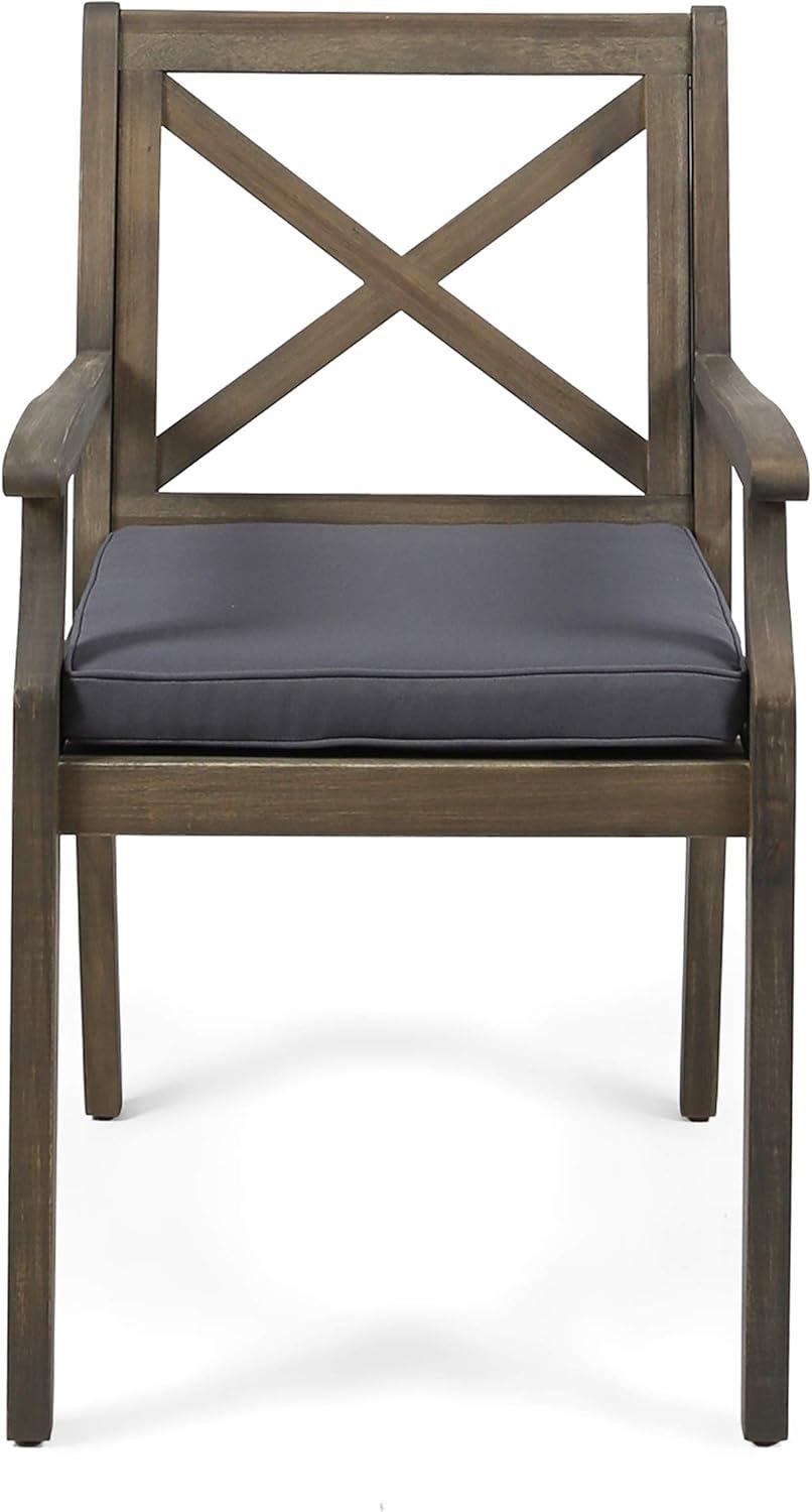 Christopher Knight Home Peter  Outdoor Acacia Wood Dining Chair Set of 2, Grey/Grey Cushion