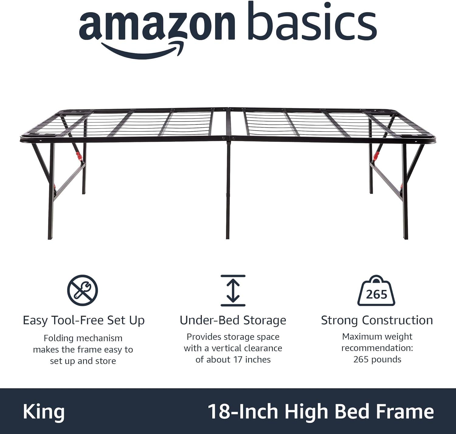 King Black Metal Platform Bed Frame with Storage Drawer