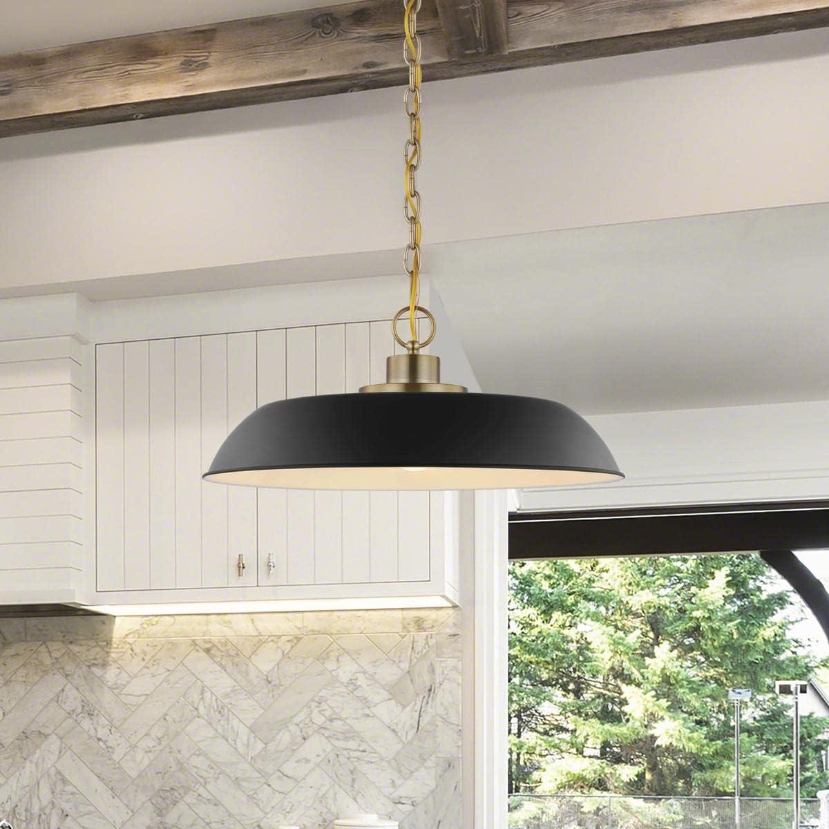 Colony Modern Dome Pendant Light in Matte Black and Burnished Brass