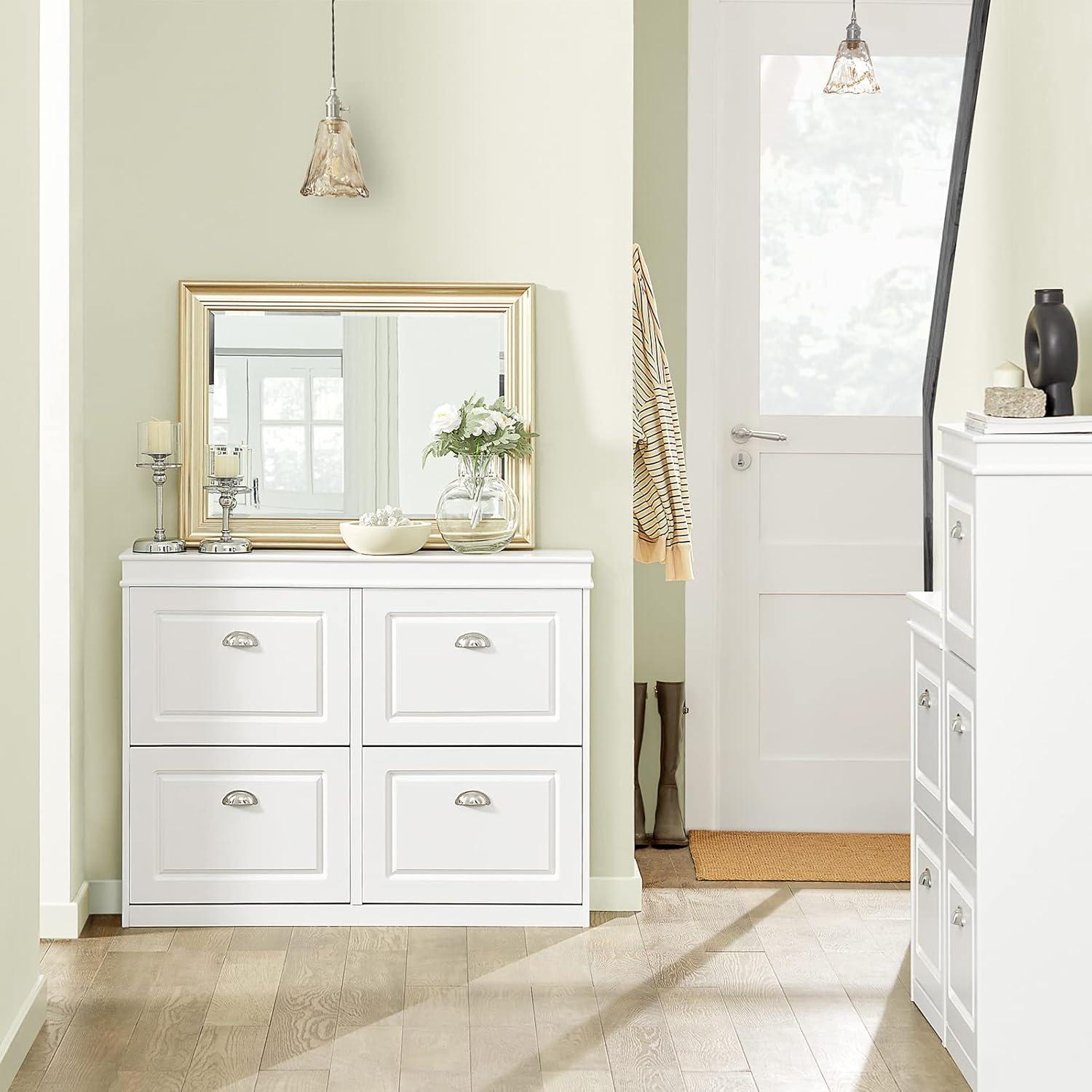 SoBuy White Shoe Cabinet with 4 Flip Drawers, Large Freestanding Shoe Rack, Modern Shoe Organizer for Entryway, Hallway, Entance FSR79-W