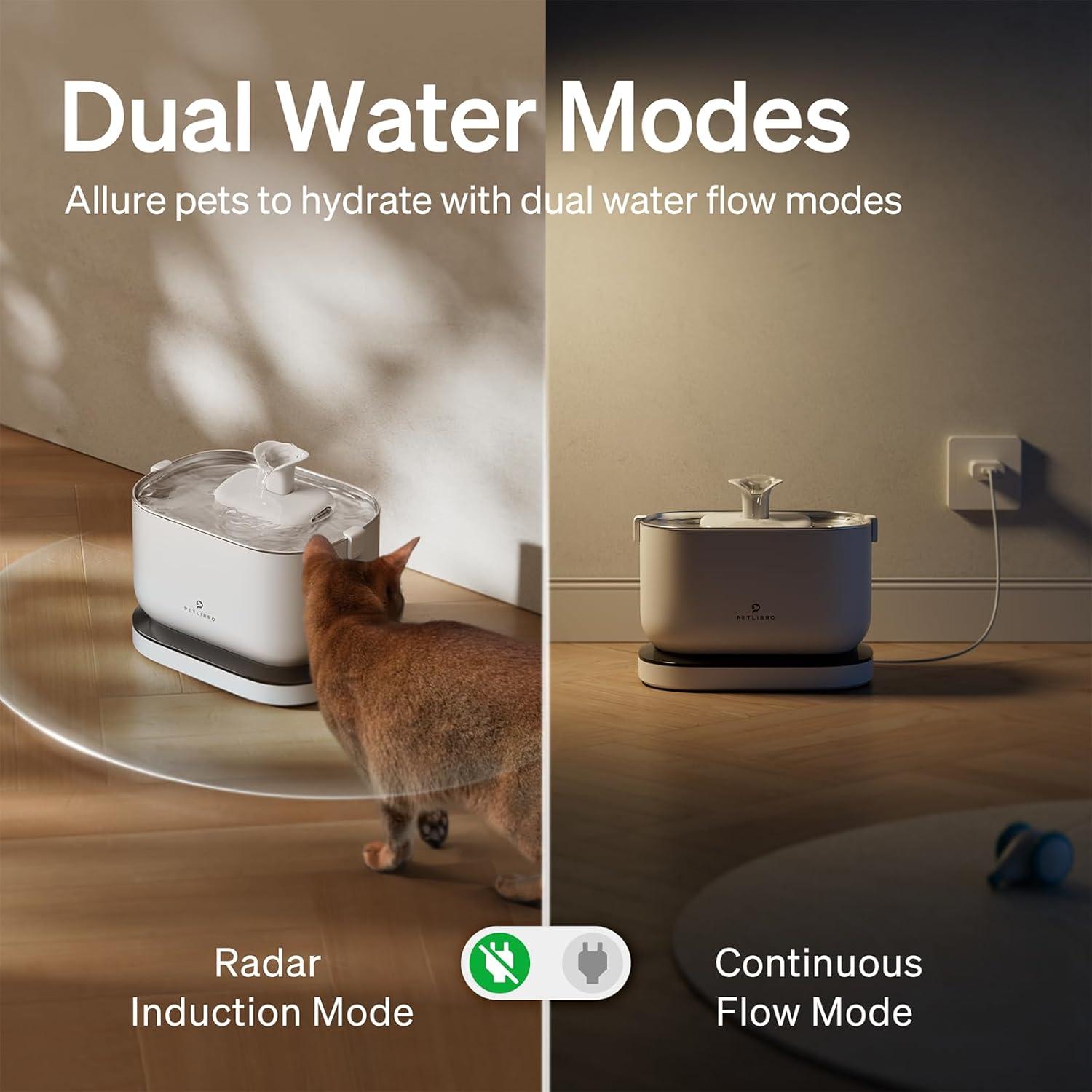 White Wireless Battery Operated Cat Water Fountain with Stainless Steel Tray