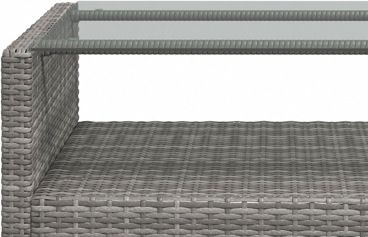 Outsunnny 4 Piece Patio Furniture Set, Outdoor Wicker Loveseat Sofa & Chairs, with 2-Tier Coffee Table & Tufted Cushions, Carbonized