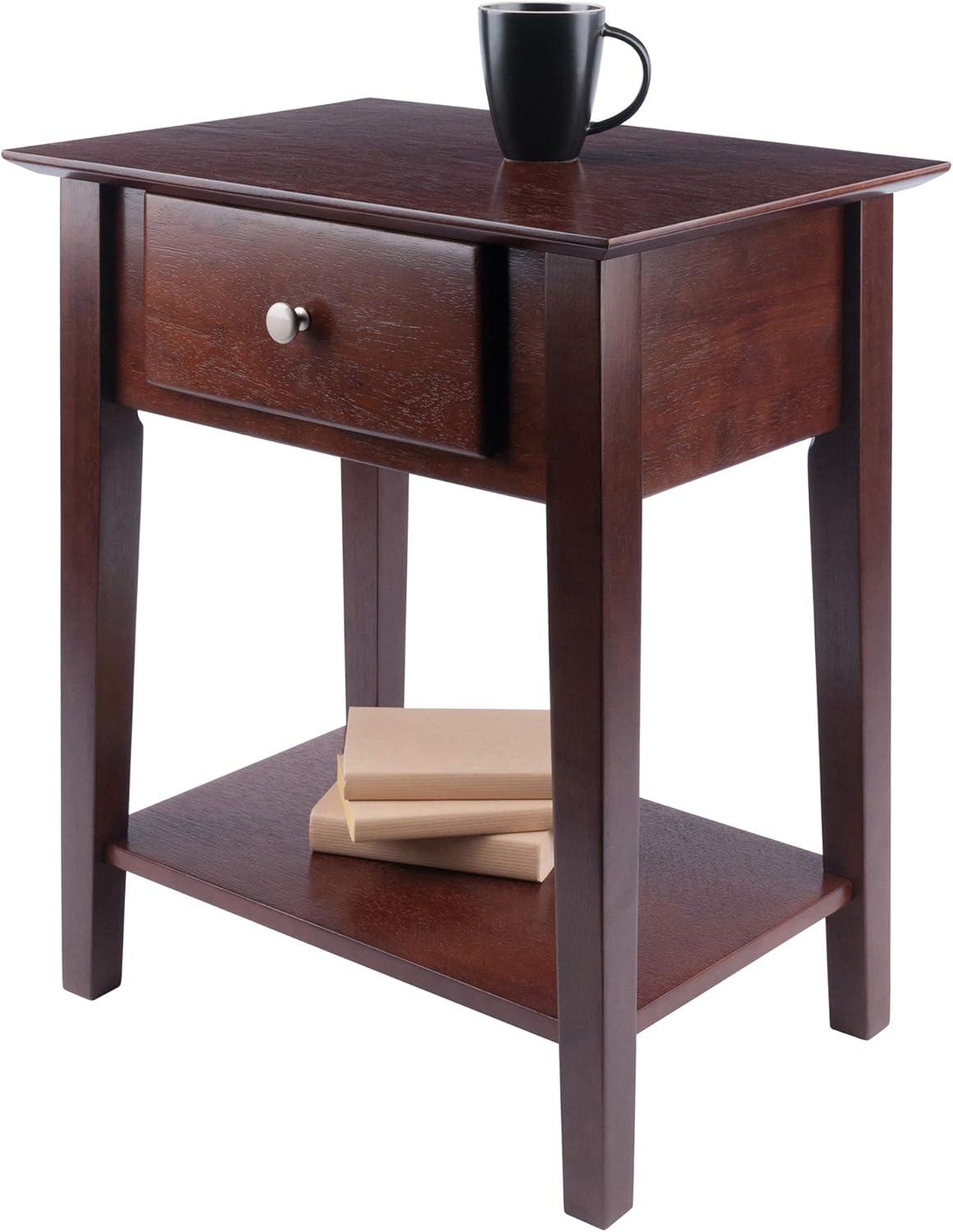 Shaker Nightstand Walnut - Winsome: Single Drawer, Open Shelf, Tapered Legs