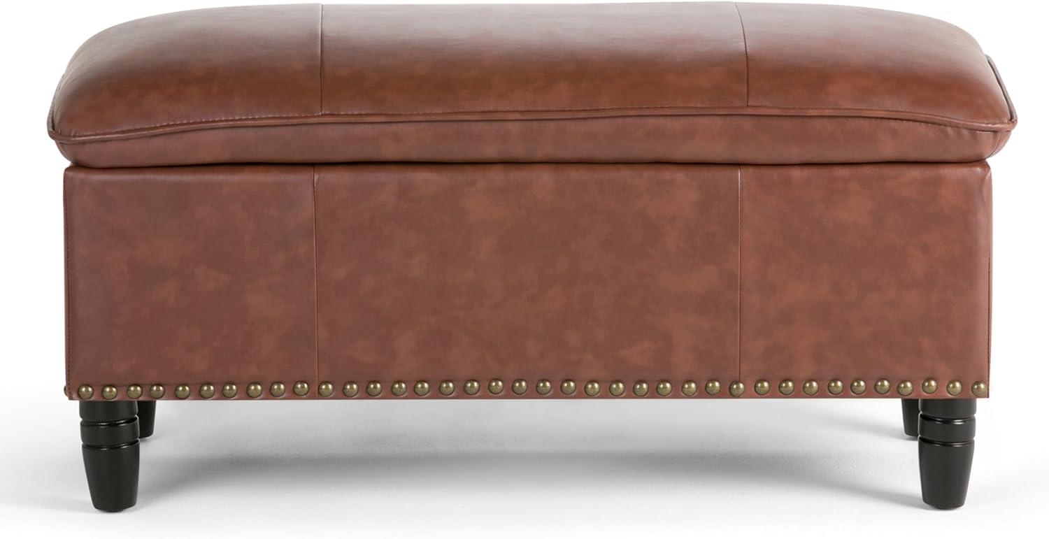 Emily 39 inch Wide Transitional Rectangle Storage Ottoman in Cognac Faux Leather