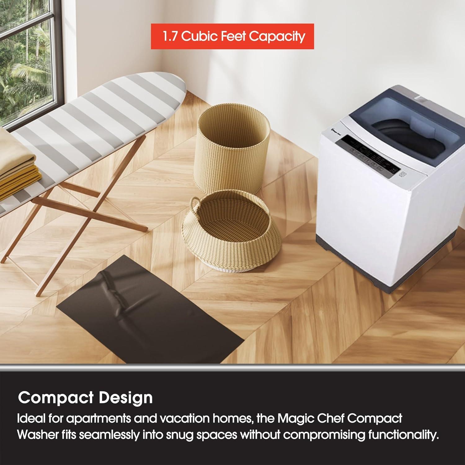 Magic Chef Portable Compact Top Load Washer with 6 Fully Automatic Wash Cycles and Water Pump Filtration for Laundry Use, Silver
