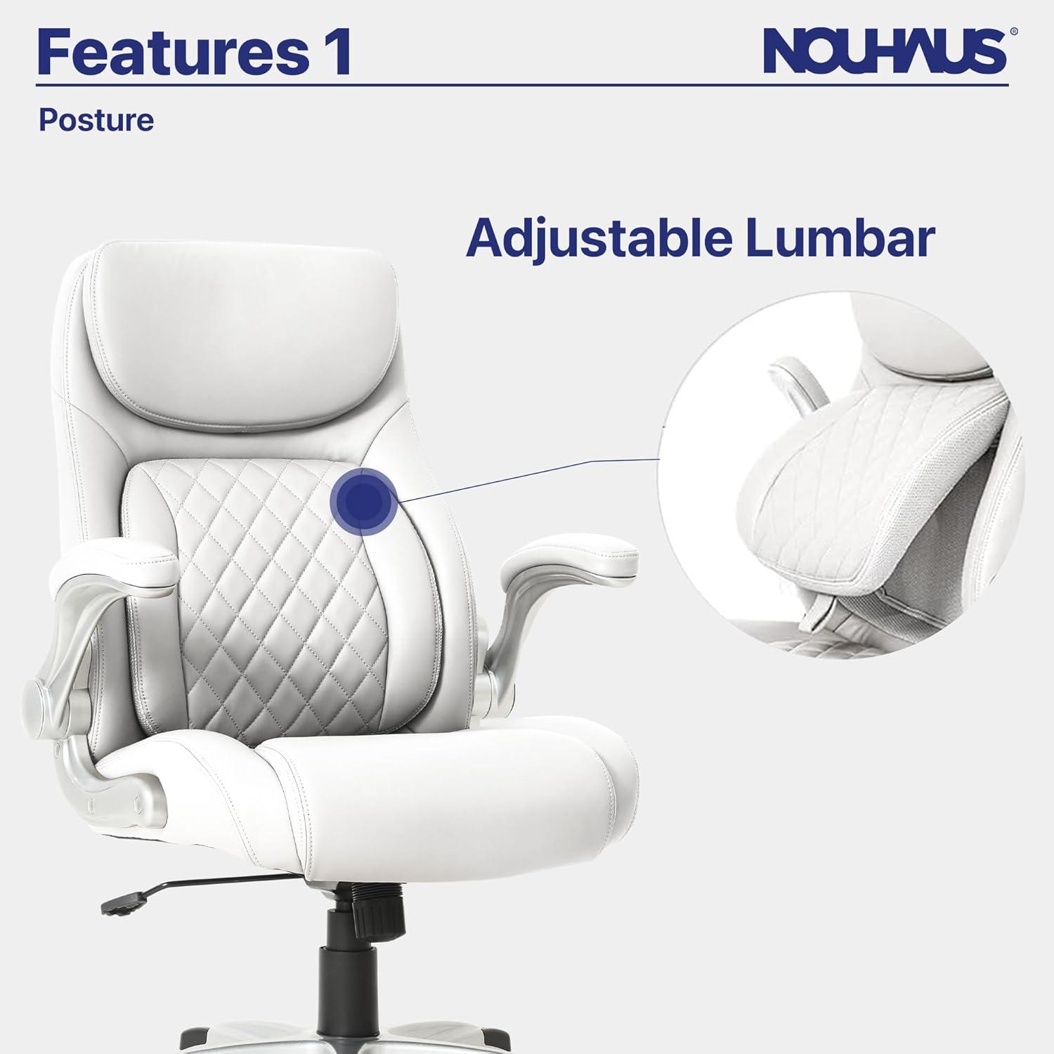 Nouhaus Posture Ergonomic PU Leather Office Chair. Click5 Lumbar Support with FlipAdjust Armrests. Modern Executive Chair and Computer Desk Chair