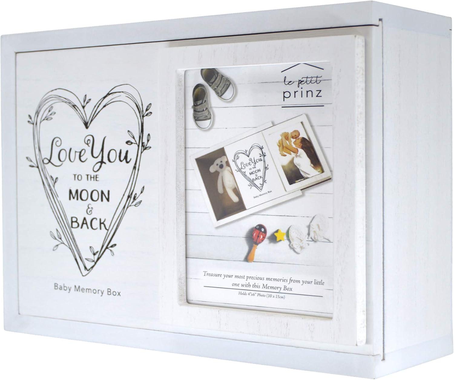 Prinz Baby 4 x 6 Photo Keepsake Box for Cherished Memories, Gender Neutral Baby Shower Gifts, White