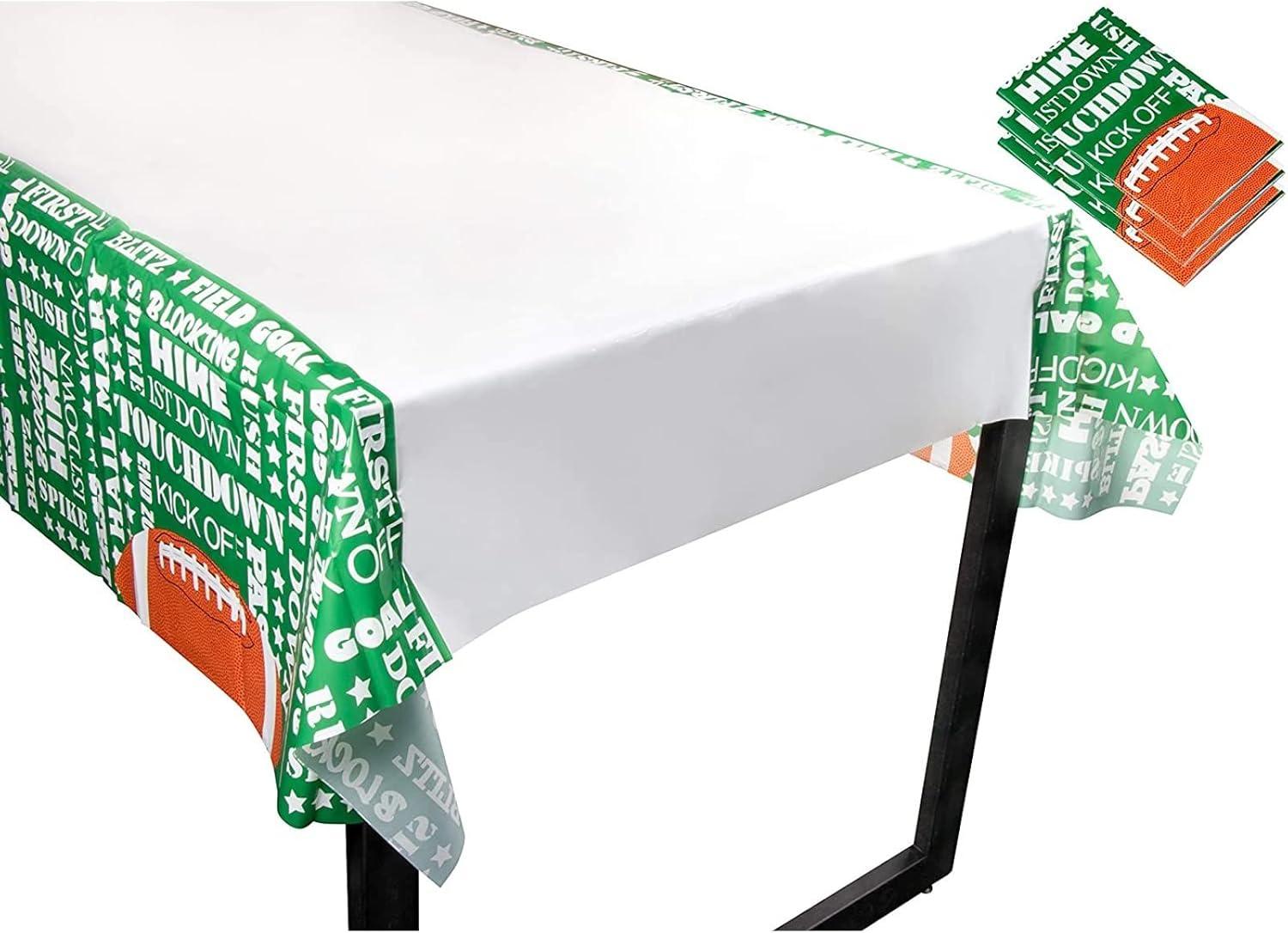 Juvale 3 Pack Football Plastic Tablecloth for Game Day Party, Green Table Cover (54 x 108 in)