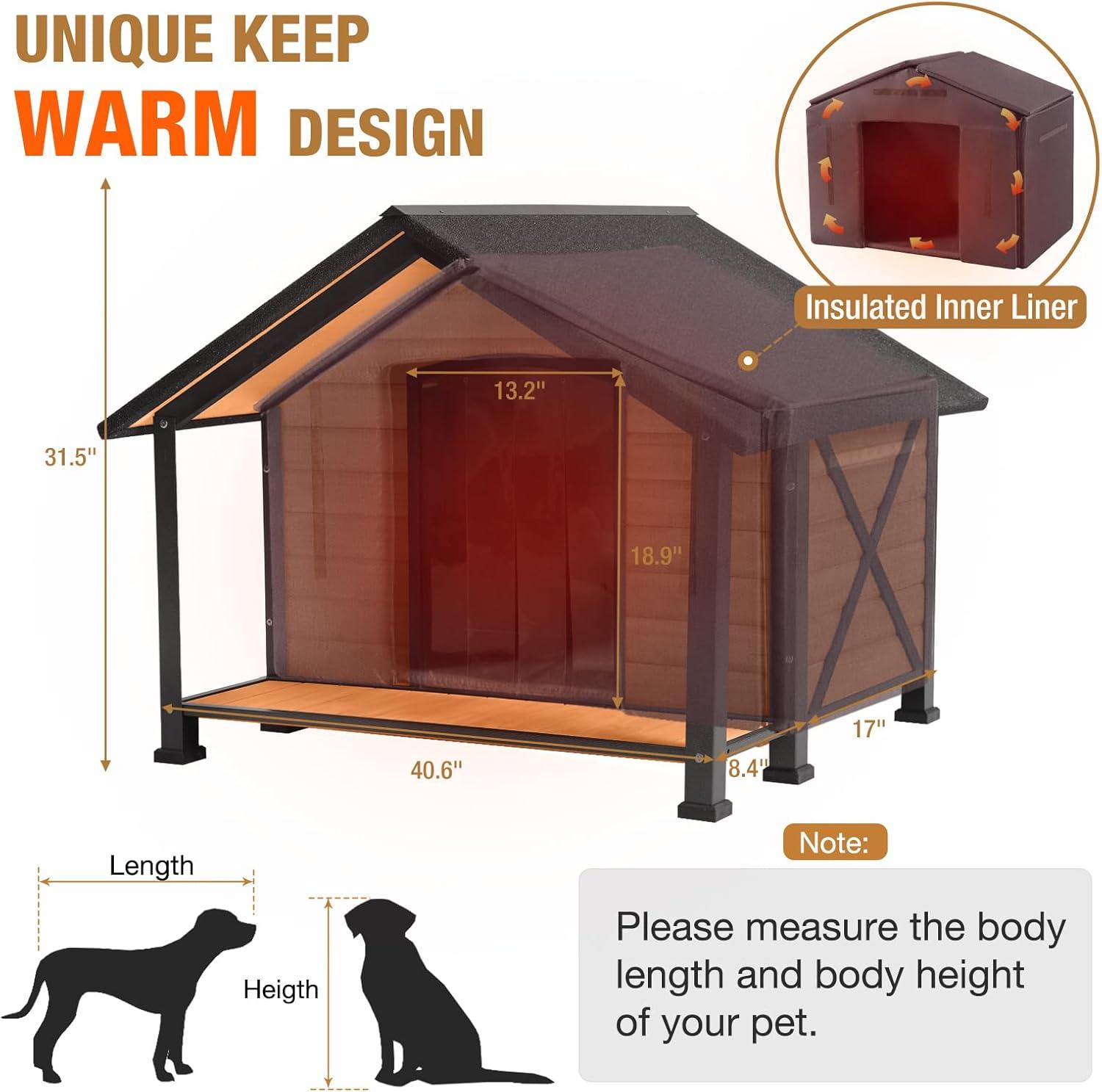 Aivituvin Dog House Outdoor with Insulated Liner and Metal Frame Waterproof Dog Kennel for Small to Large Sized Dogs Large Doghouse 100% Insulated Puppy Shelter for Winter 37.4"