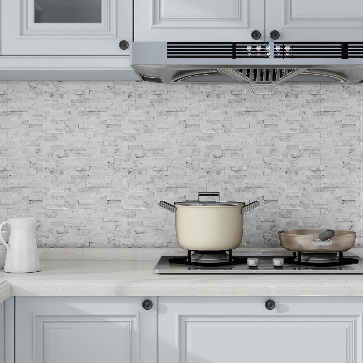 3D 11" x 12" Natural Stone Peel & Stick Mosaic Tile