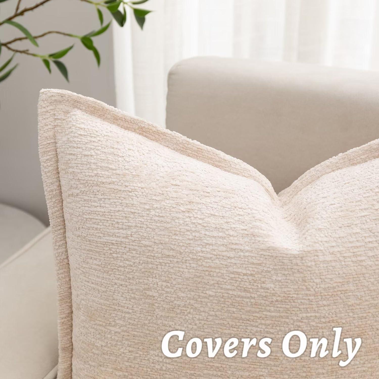 MIULEE Throw Pillow Covers Boho Farmhouse 18x18 Set of 2 Decorative Beige Couch with Fringe Chic Cotton Pillowcases Home Decor Accents for Cushion Soft Bed Living Room
