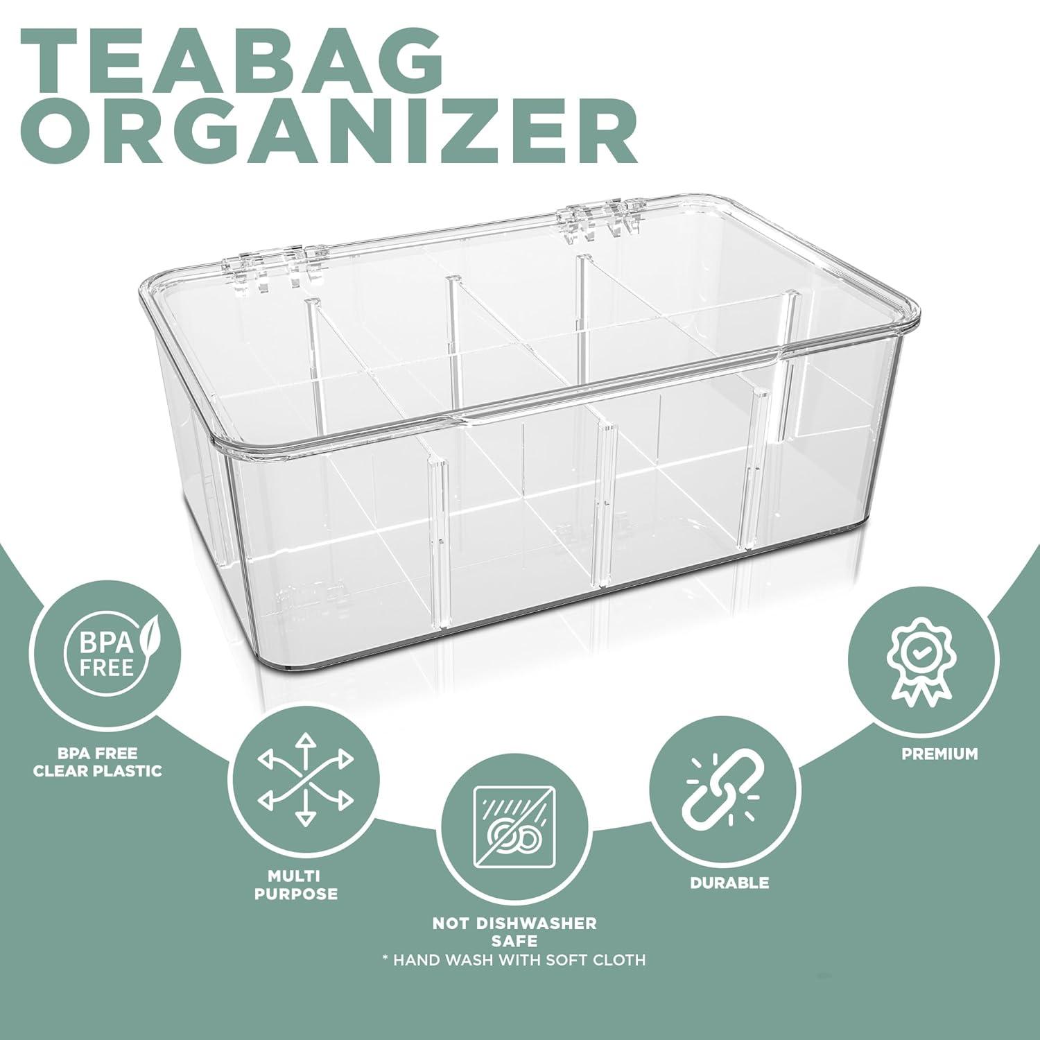 Utopia Home 2 Pack Tea Bag Organizer - Stackable Tea Bag Storage Organizer with Lid - Tea bag holder For Kitchen Organizers and Storage, Multi-Functional Kitchen Organizer, Home organizer (Clear)
