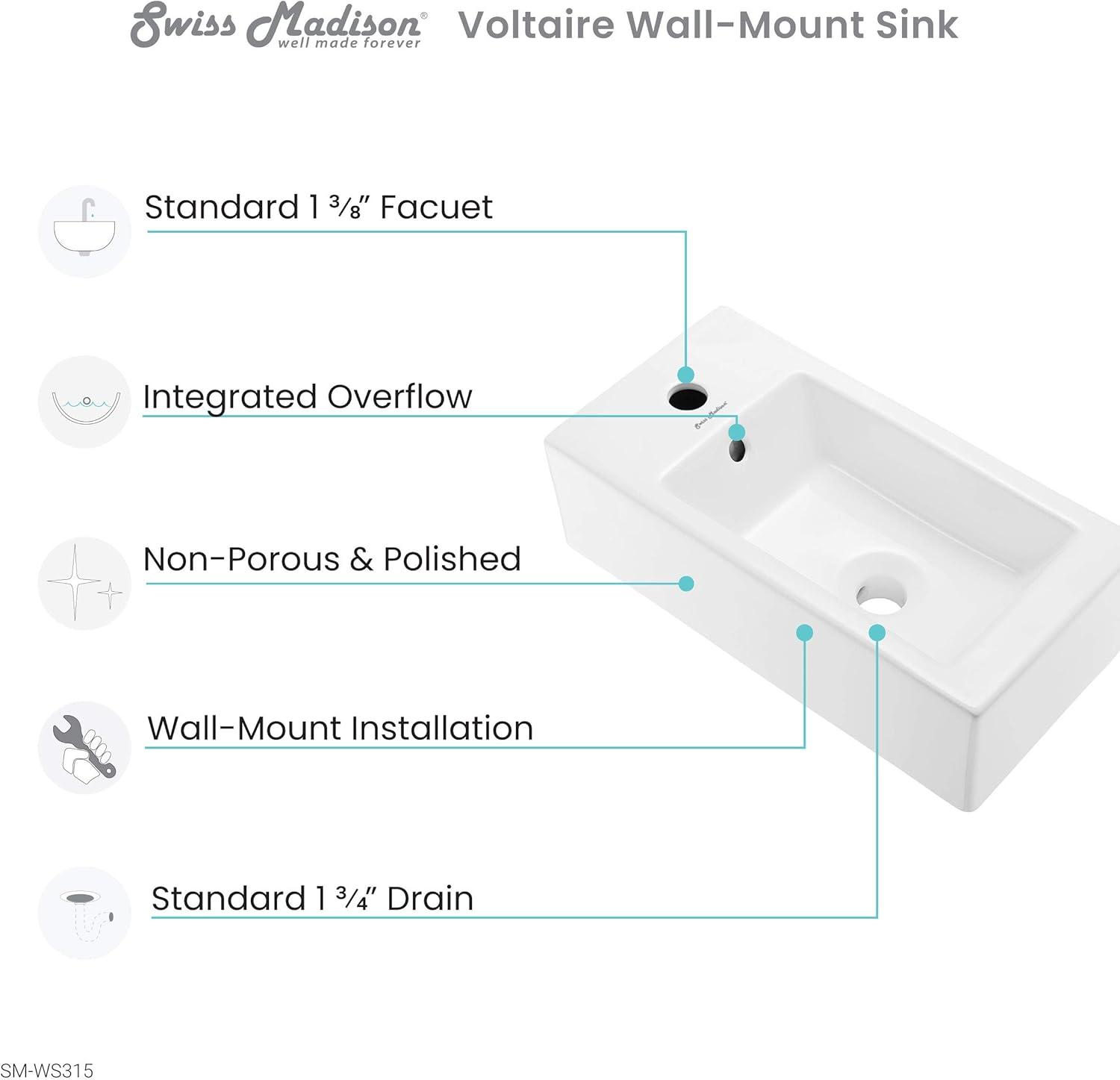 Voltaire 19.5 x 10 Rectangular Ceramic Wall Hung Sink with Left Side Faucet Mount