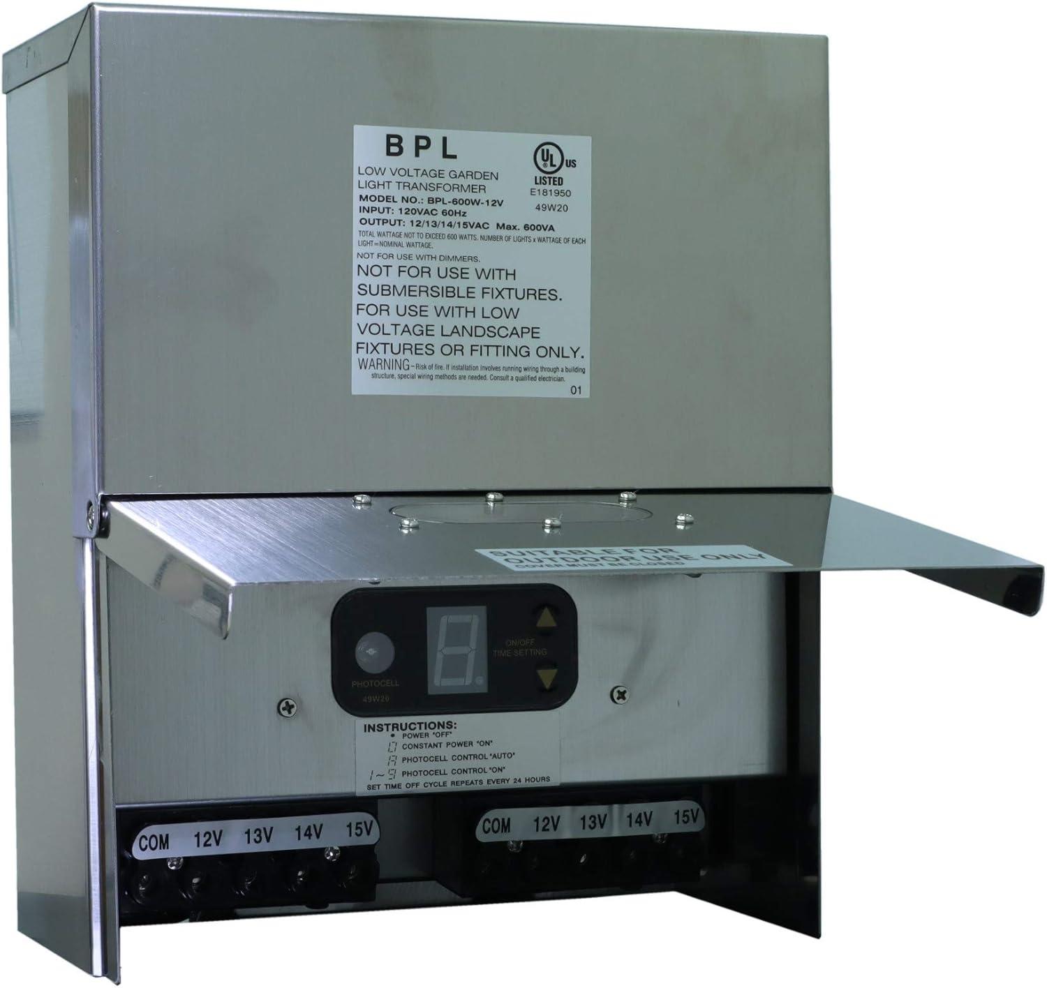 Best Pro Lighting 600W Multi Tap 12V - 15V Stainless Steel Low Voltage Landscape Light Transformer BPL600W-12VSS