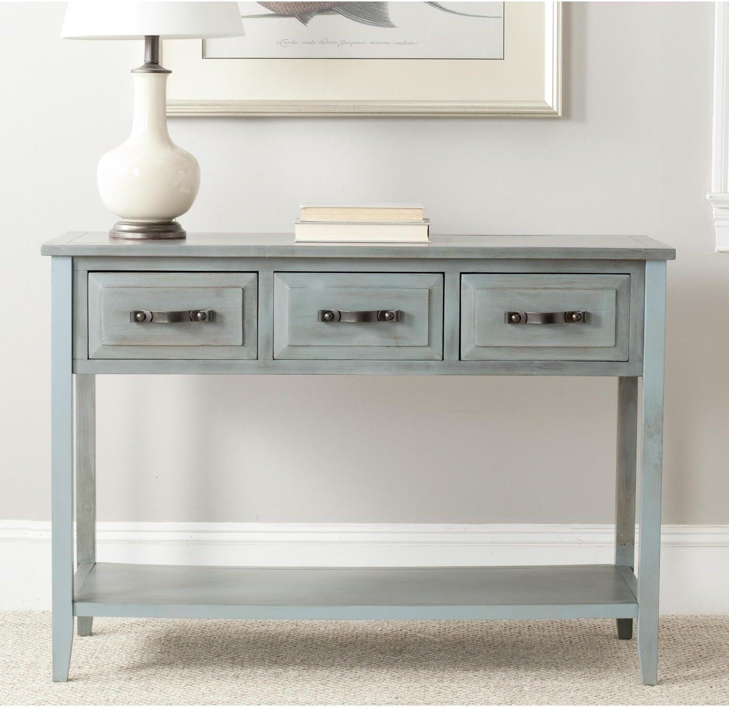 Transitional French Gray 3-Drawer Wood Console Table with Storage